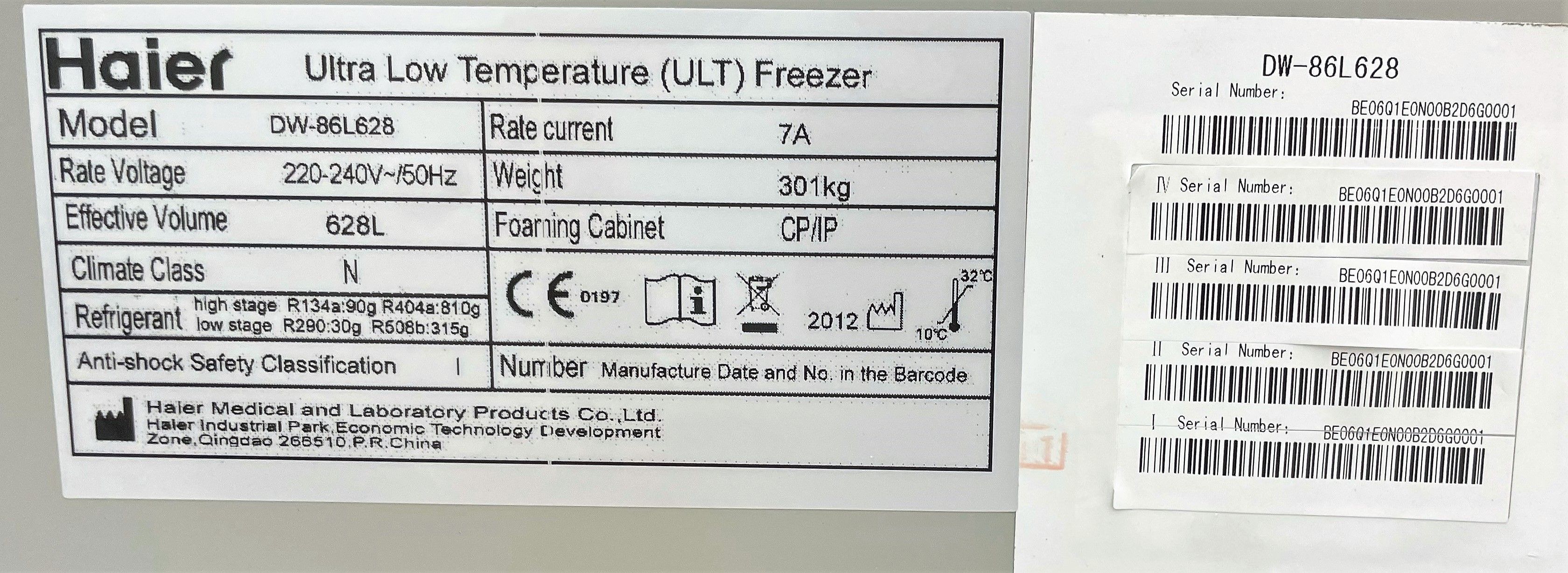 Haier DW-86L628 Ultra Low Freezer -86C 628L LED Display 220V ULT