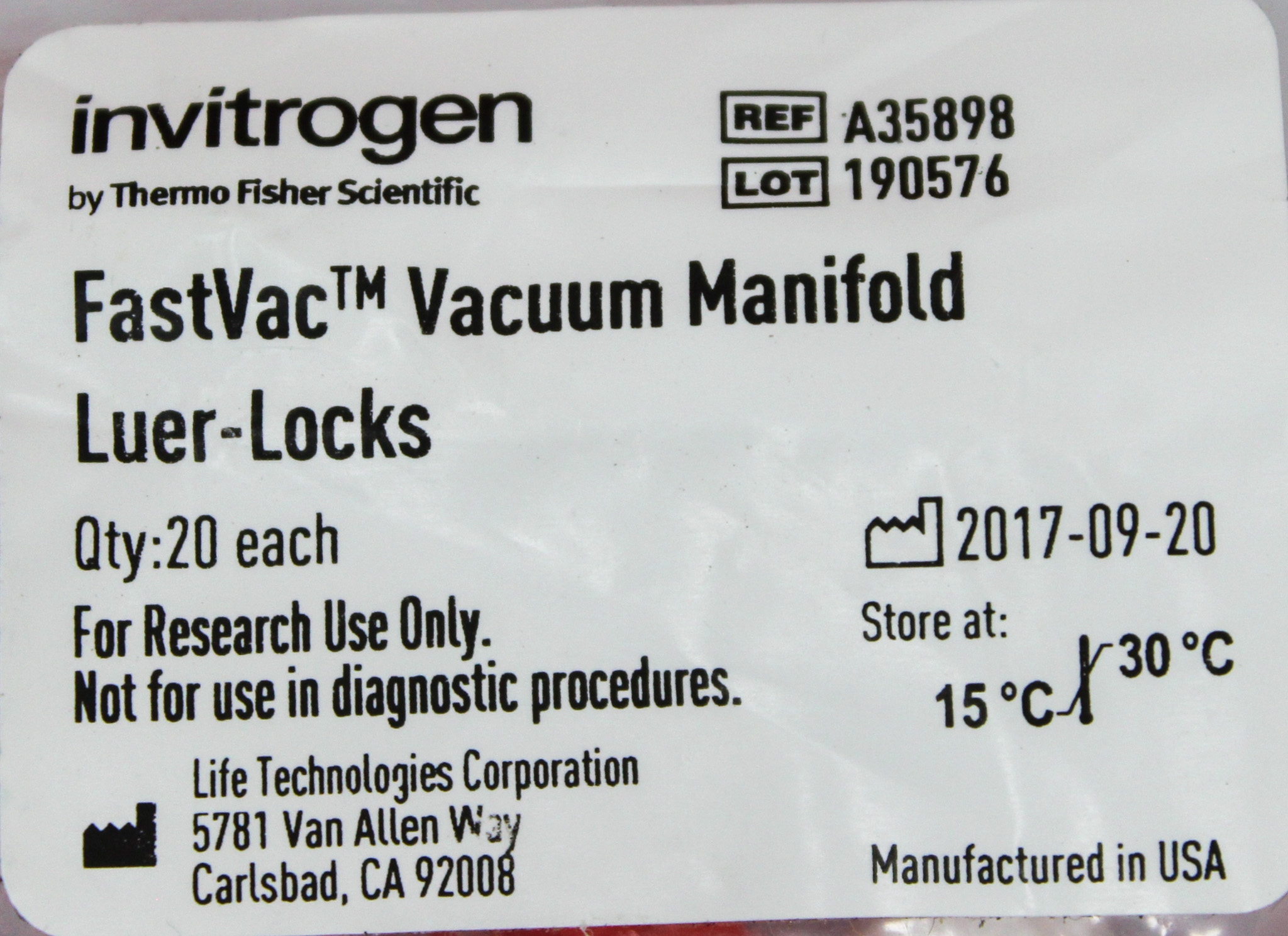 Thermo FastVac Vacuum Manifold 1-20 Sample Processing Chemical-Resistant
