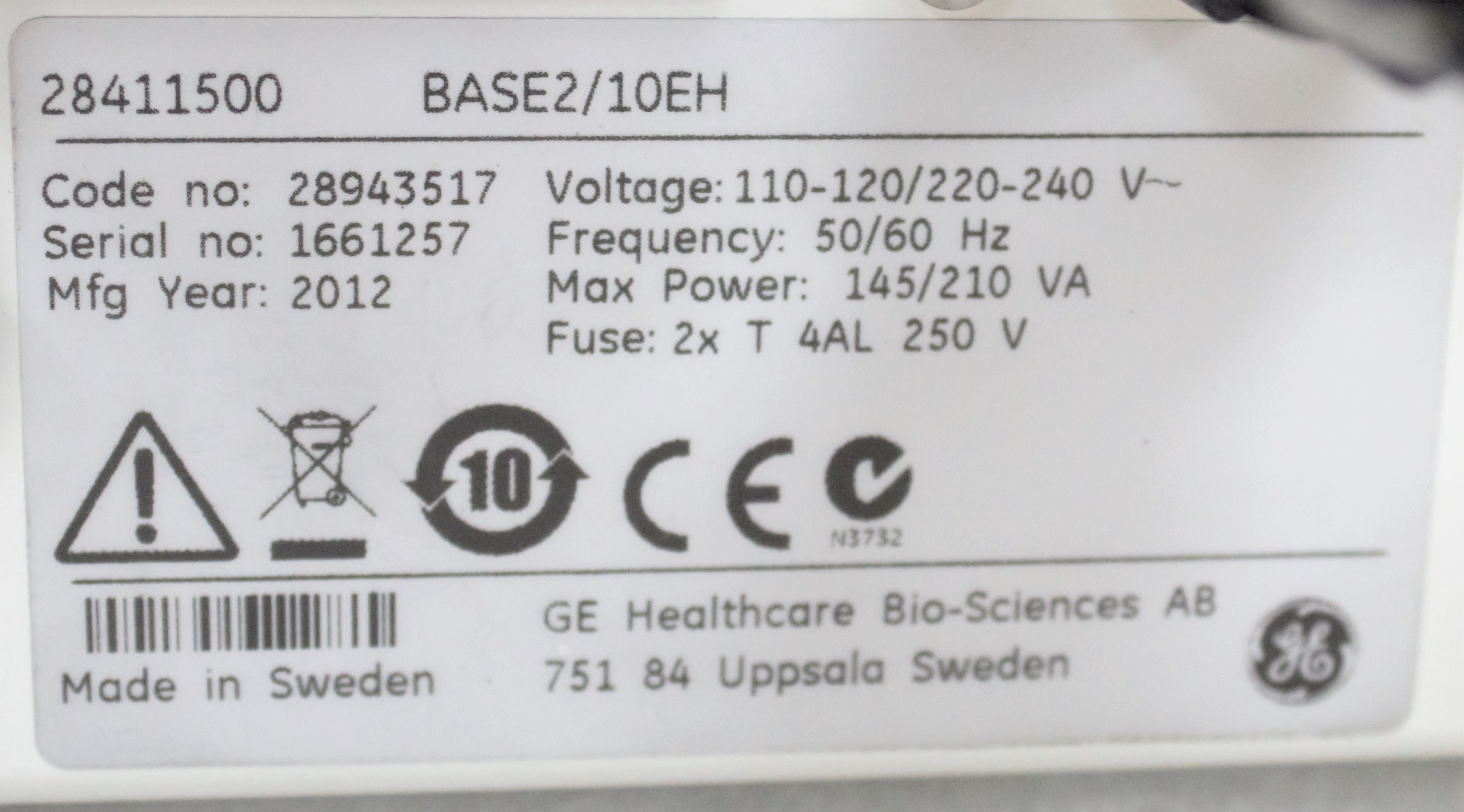 GE Healthcare Base2 10EH Bioreactor Cell Culture System 10-50C Used 2012