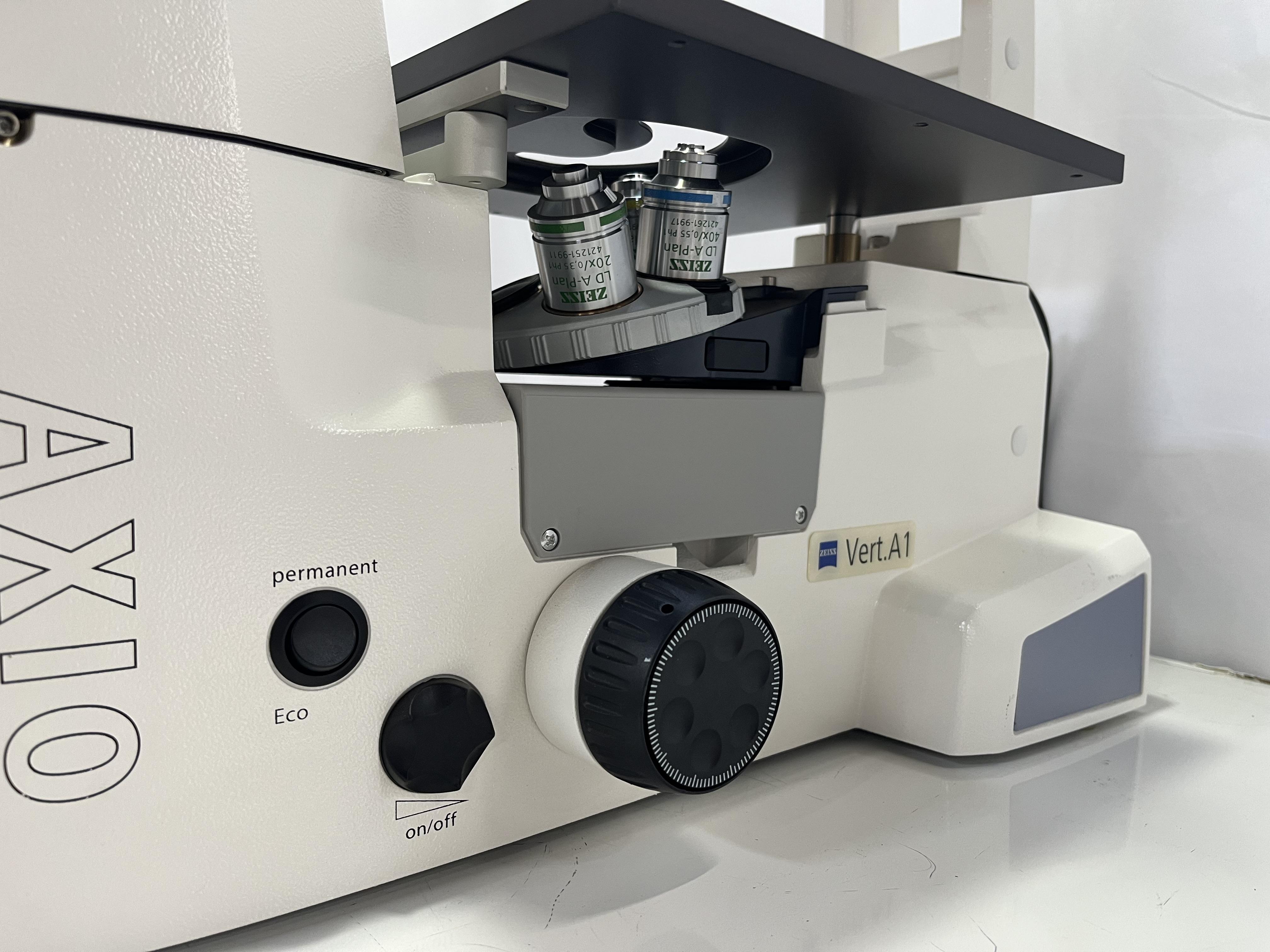 Zeiss Axio Vert.A1 Inverted Microscope w/ 10x 20x 40x Objectives Used