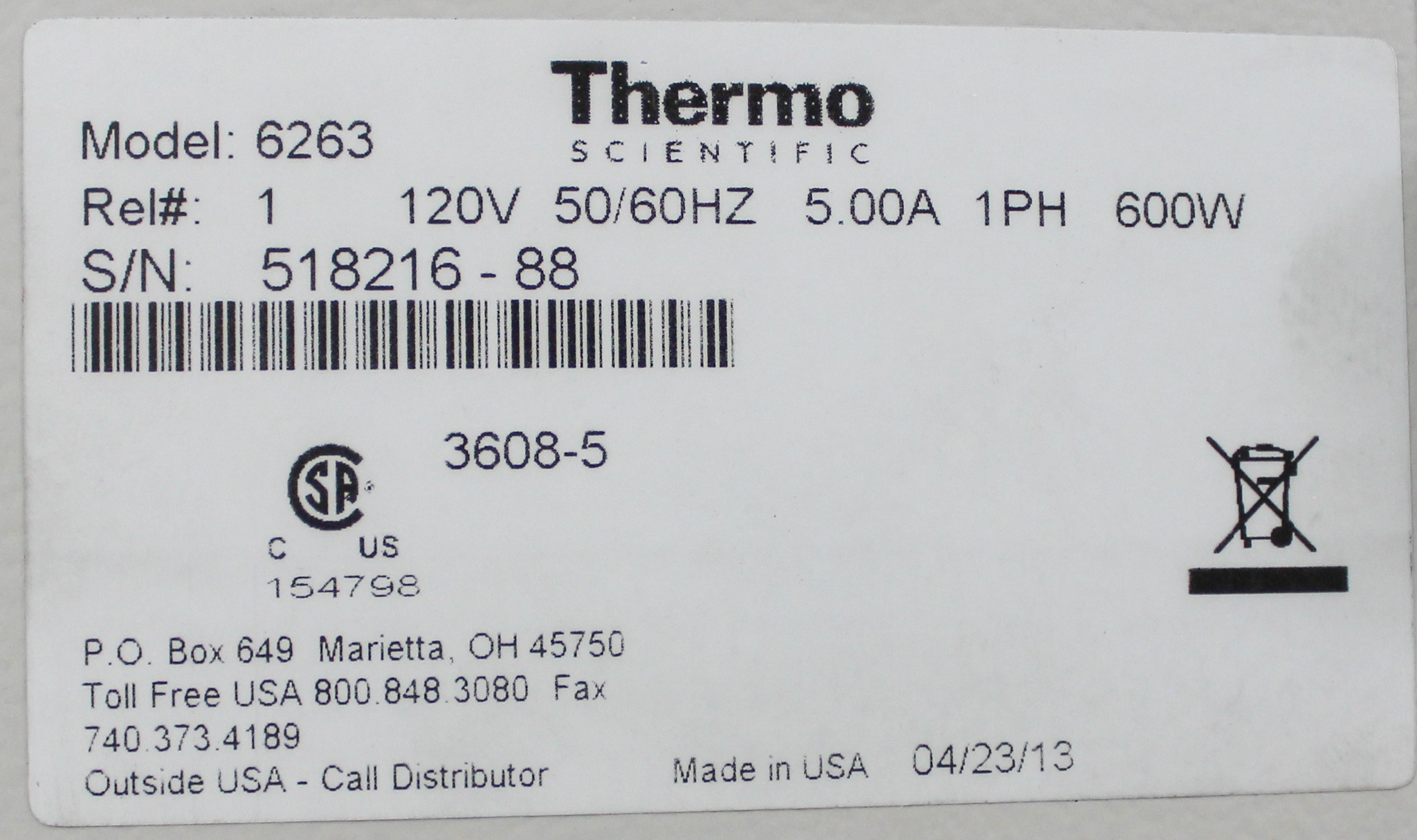 Thermo 6263 Vacuum Oven Lab Heating Uniformity 220C Stainless Steel US