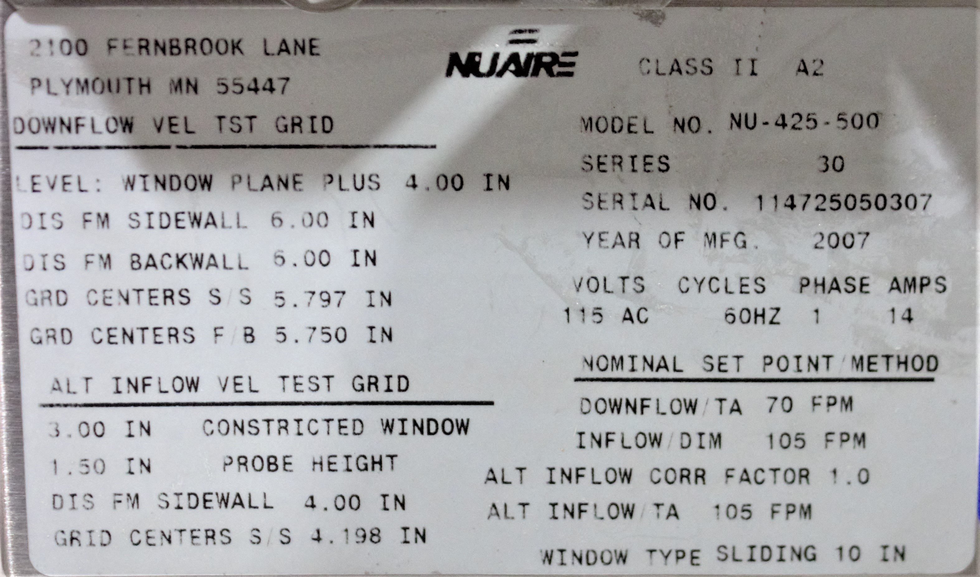 NuAire NU 425 Class II A2 Biosafety Cabinet Ergonomic Flow Control