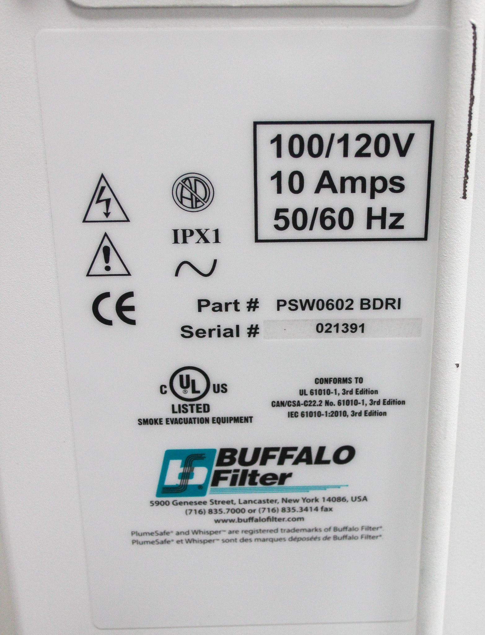 Buffalo PSW0602 Whisper Aerosol Evacuation System, Portable, High Efficiency