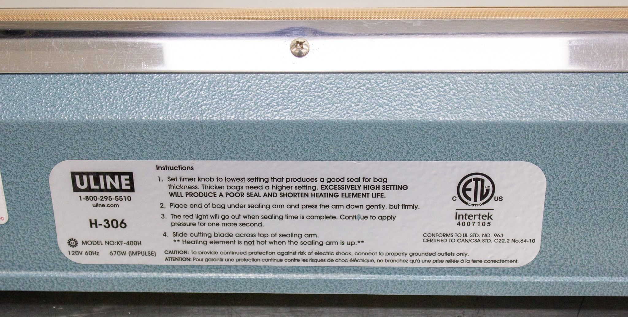 Uline KF-400H Sealer Molecular Biology Heat Seal 16in Variable Timer Used