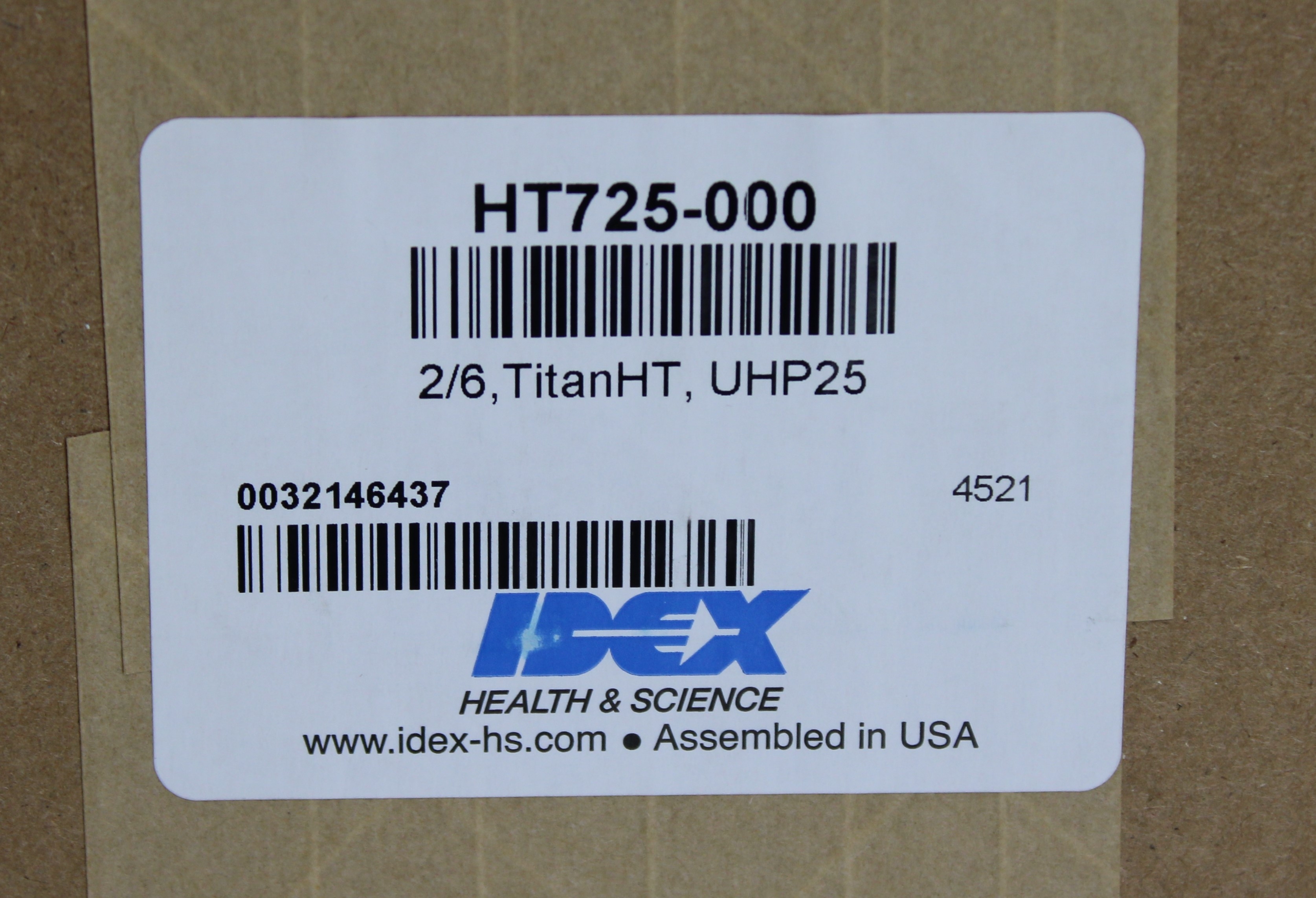 Rheodyne PD725 Ultra-High Pressure Valve, TitanHT, RPC-15 Model, 2-Position