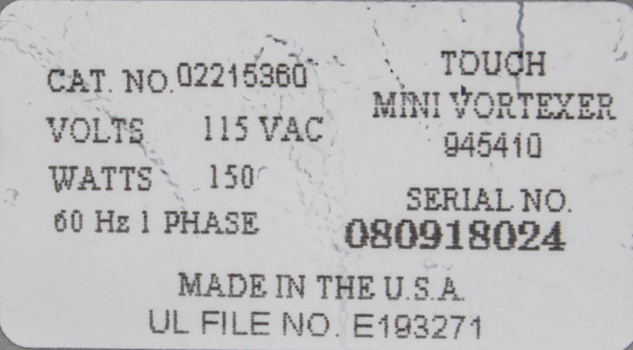 Fisher Cat No 02215360 Small Benchtop Equipment Vortexer 3200 RPM Fixed Speed