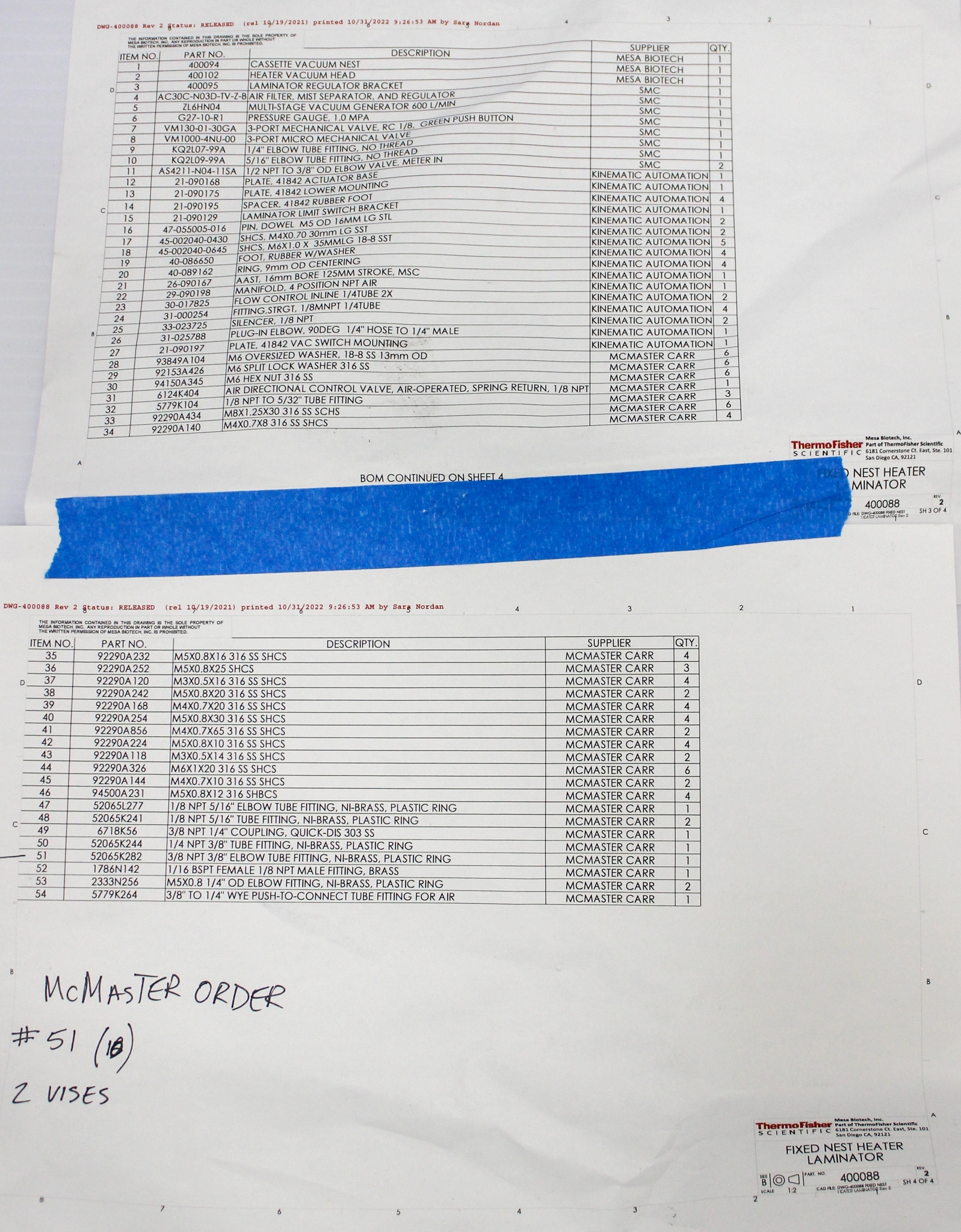 Kinematic Mesa CPD Heater Lamination Automated Card Lamination Pneumatic