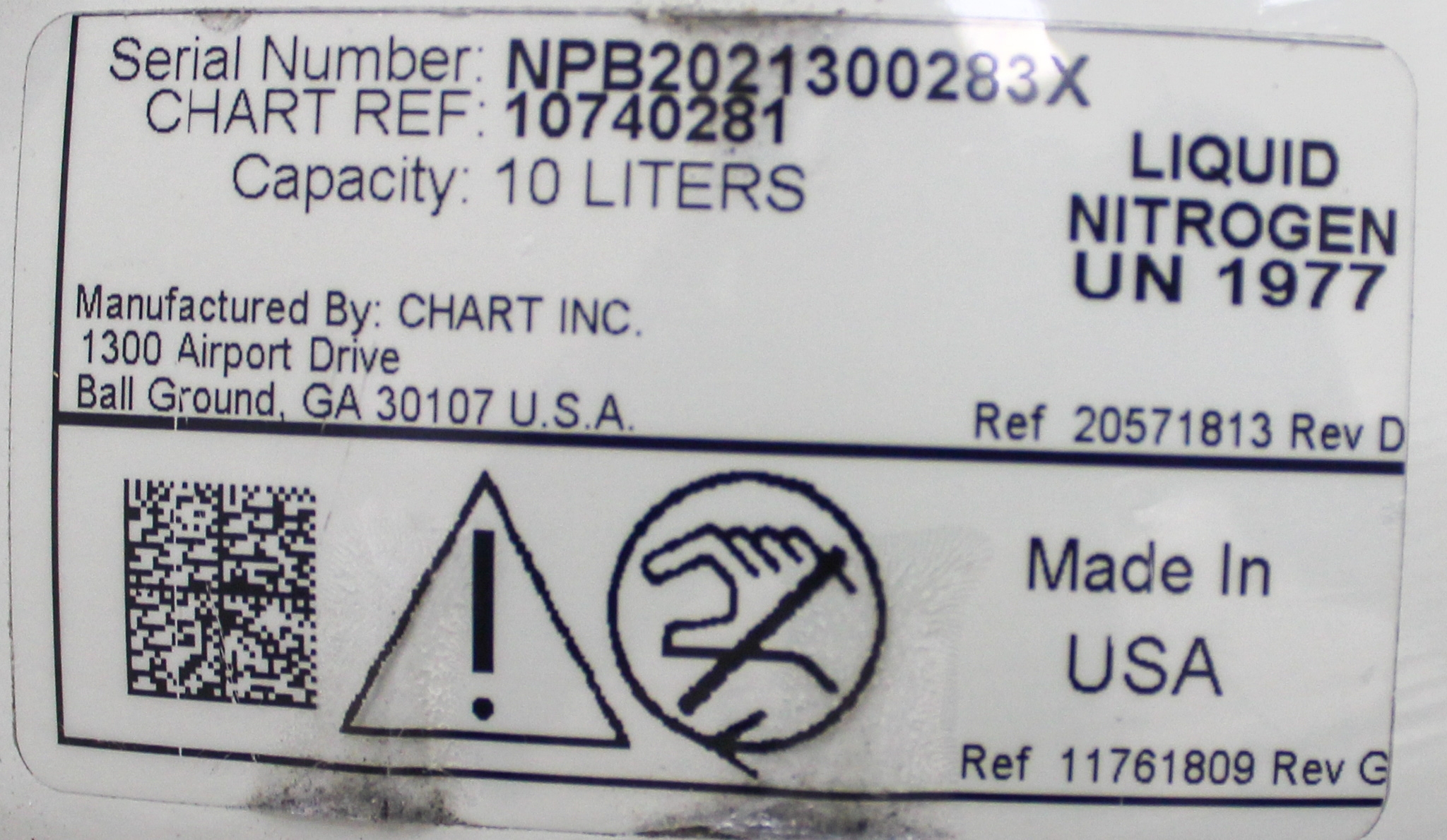 Chart MVE Lab10 Dewar Cryotank 10L Cryogenic Liquid Nitrogen Storage