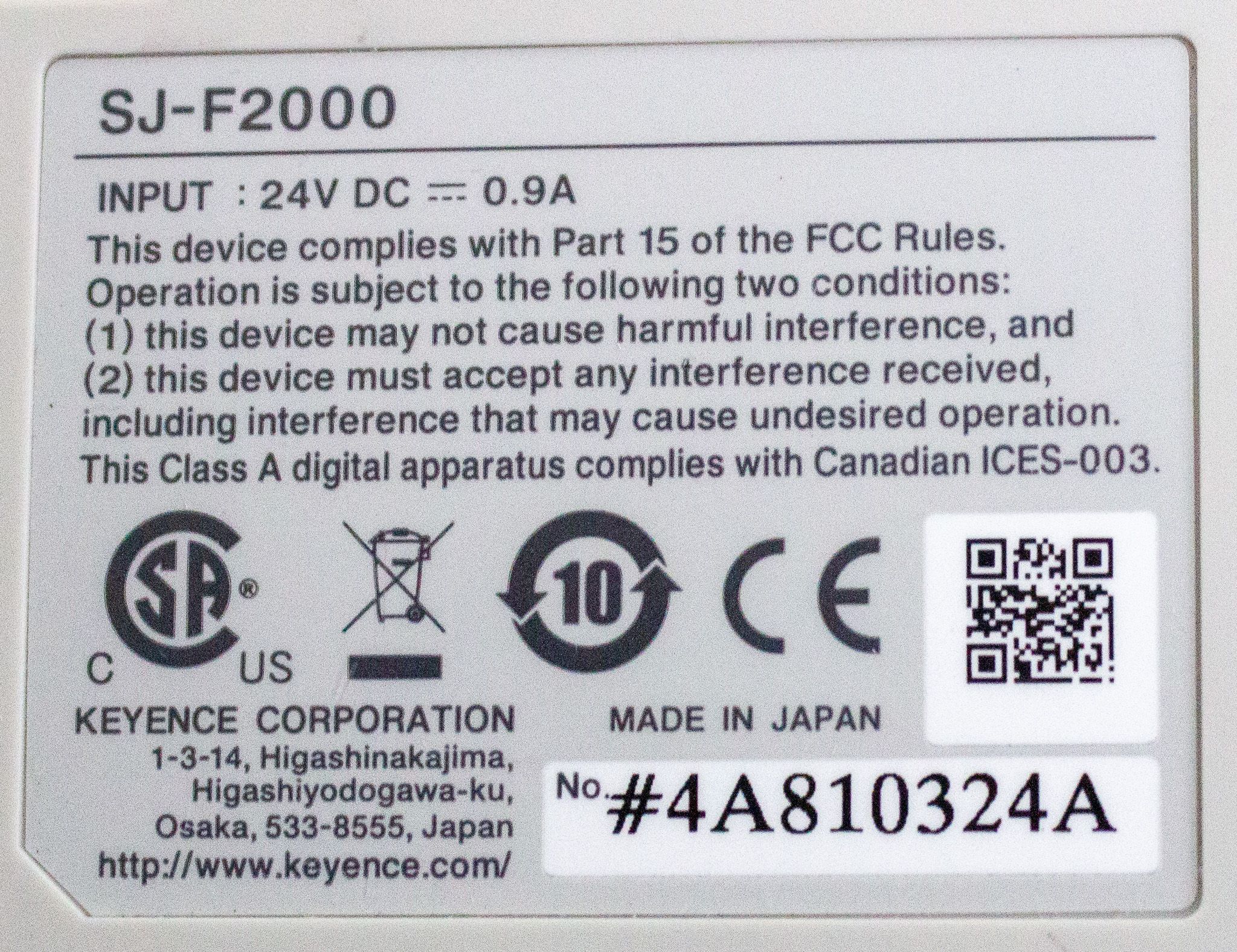 Keyence SJ-F2000 High-Precision Static Elimination Blower Ionizer 7000V