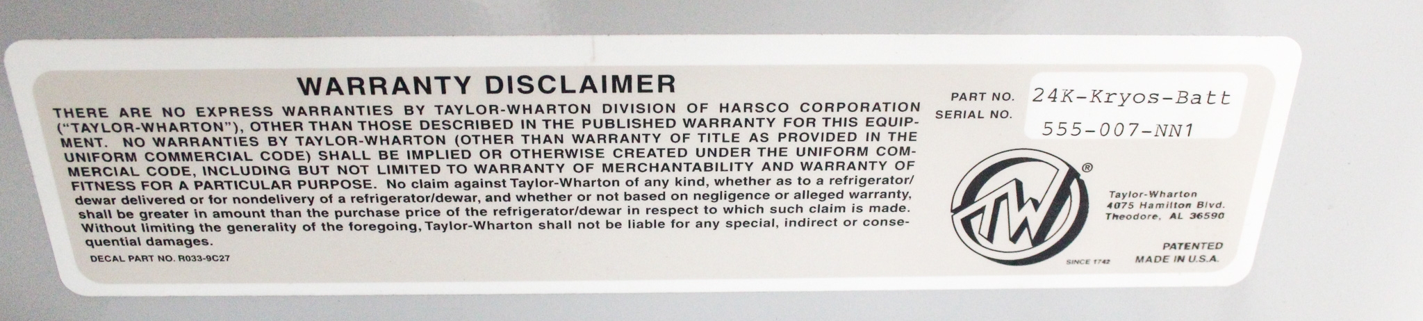 Taylor Wharton 24K Kryos Batt Cryostorage System -196C LN2 365L 24,050 Vials