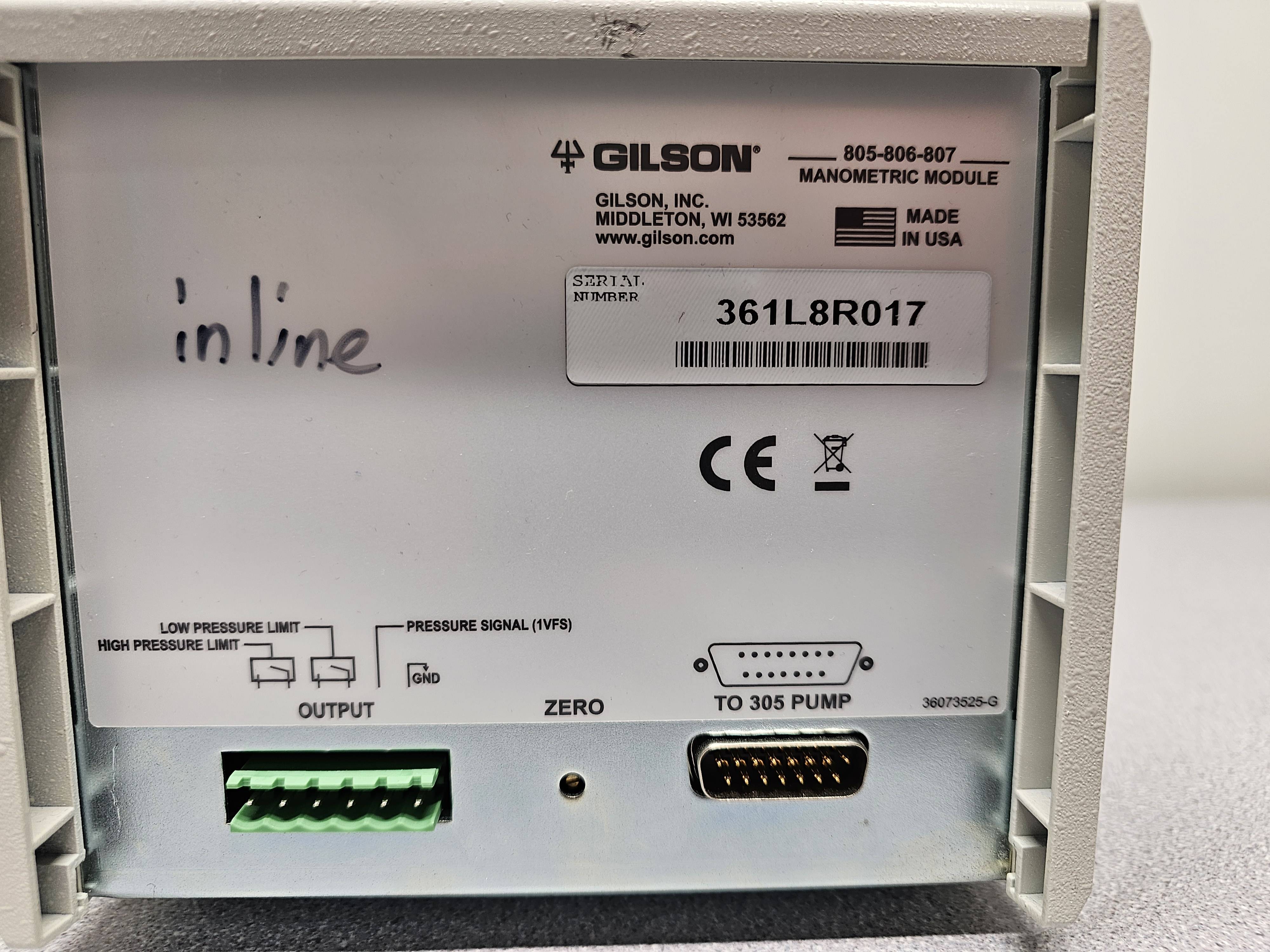 Gilson 806 Manometric Module HPLC Prep Liquid Chromatography Unit