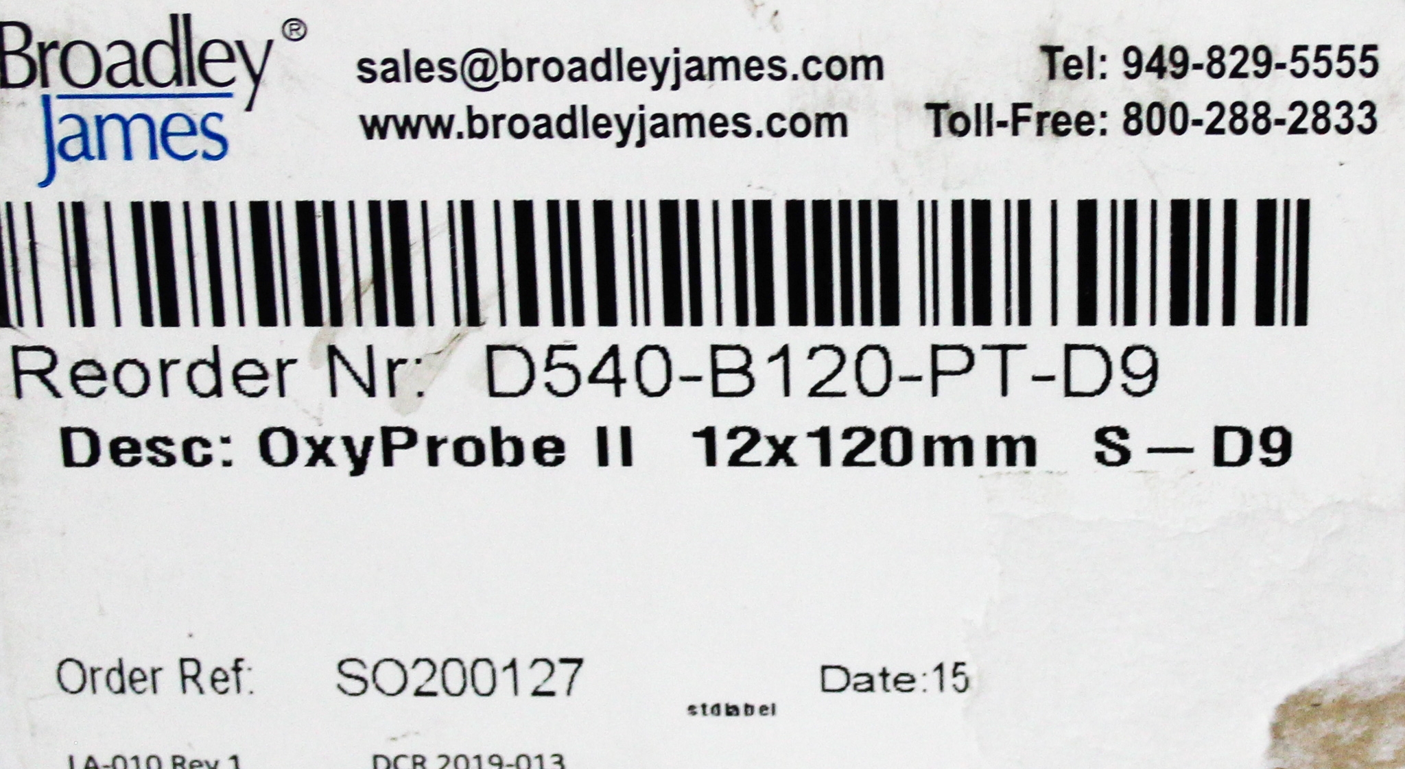 Broadley James D540 Dissolved Oxygen Sensor 12mm Autoclavable Bioprocess