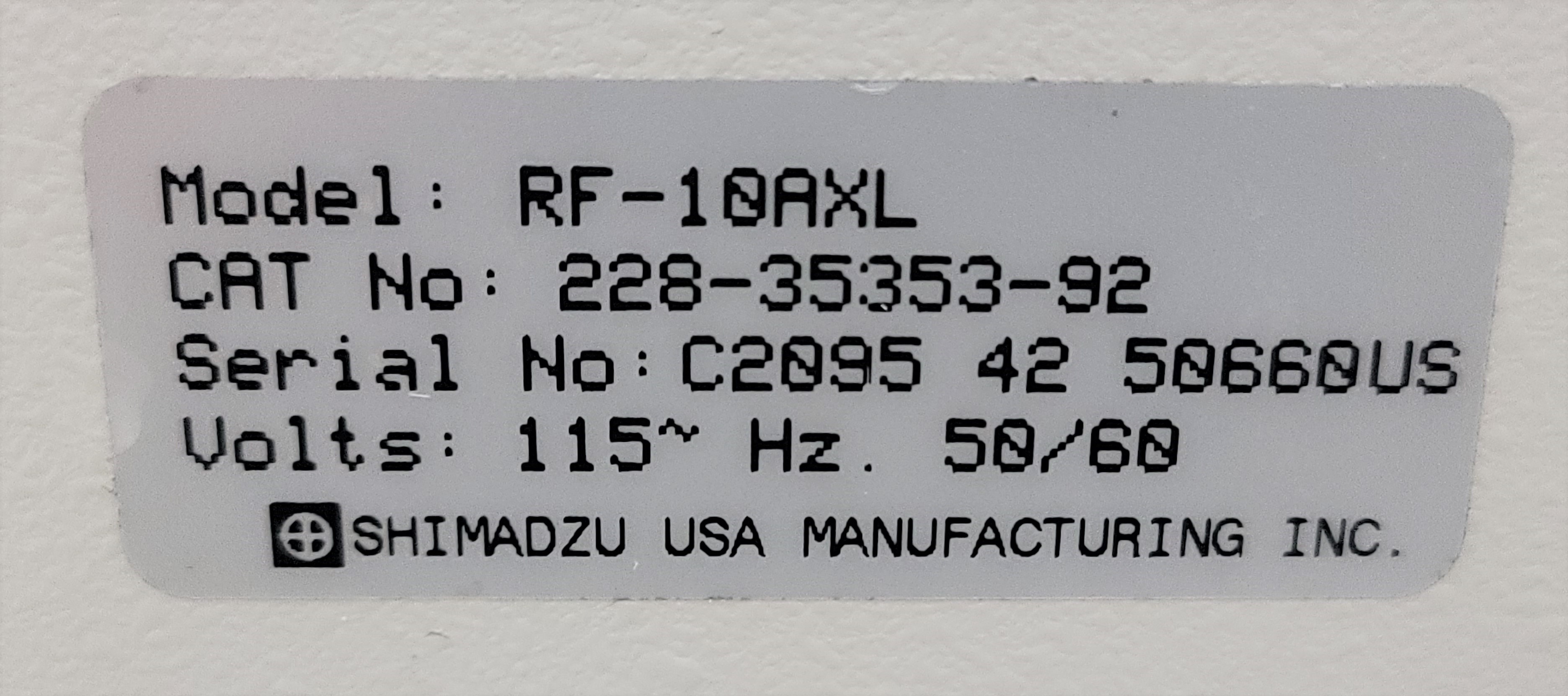 Shimadzu RF-10AXL Detector Fluorescence HPLC System 200-650nm 120V 50/60Hz