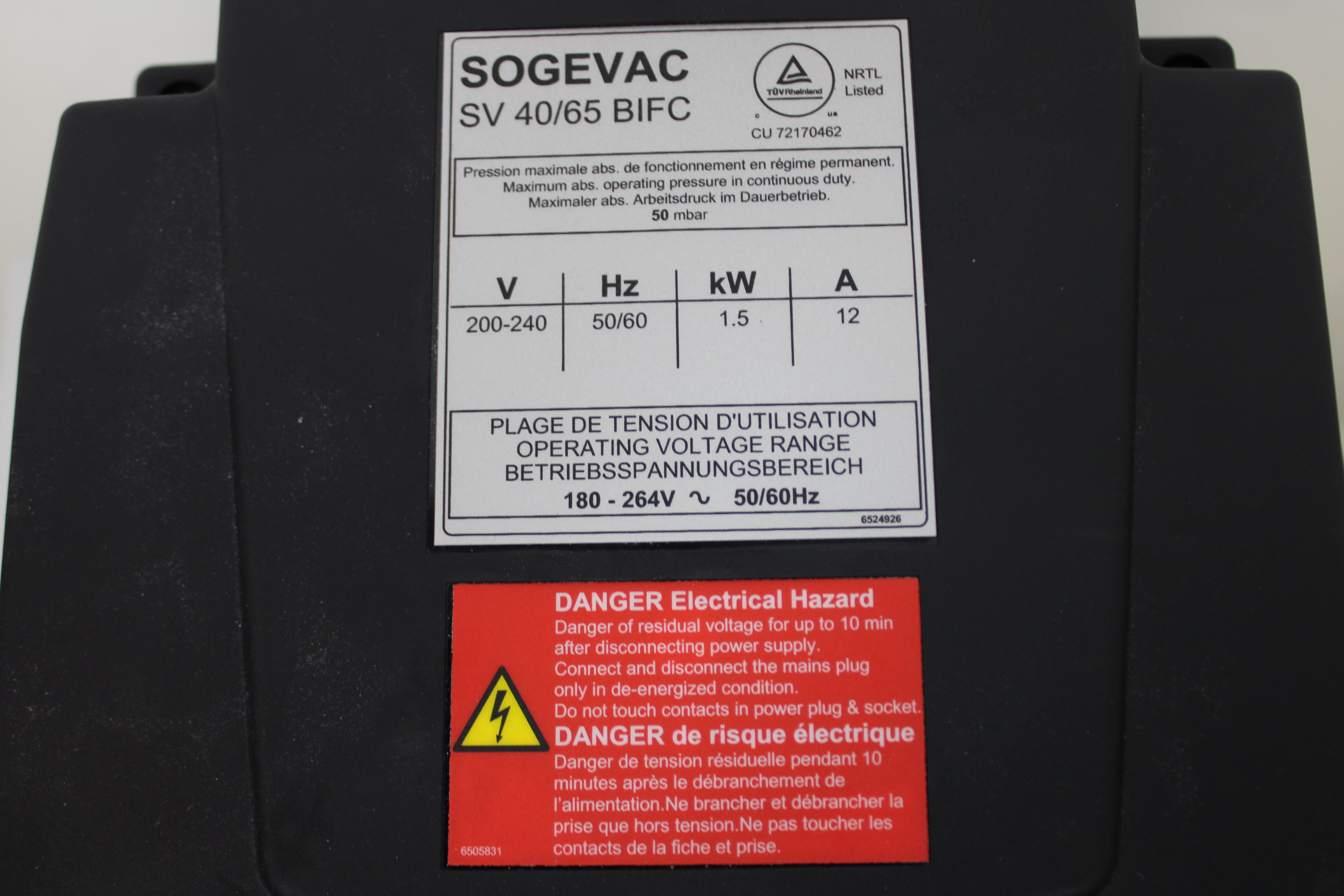 Leybold Sogevac SV65BIFC Vacuum Pump 50/60Hz Low Noise