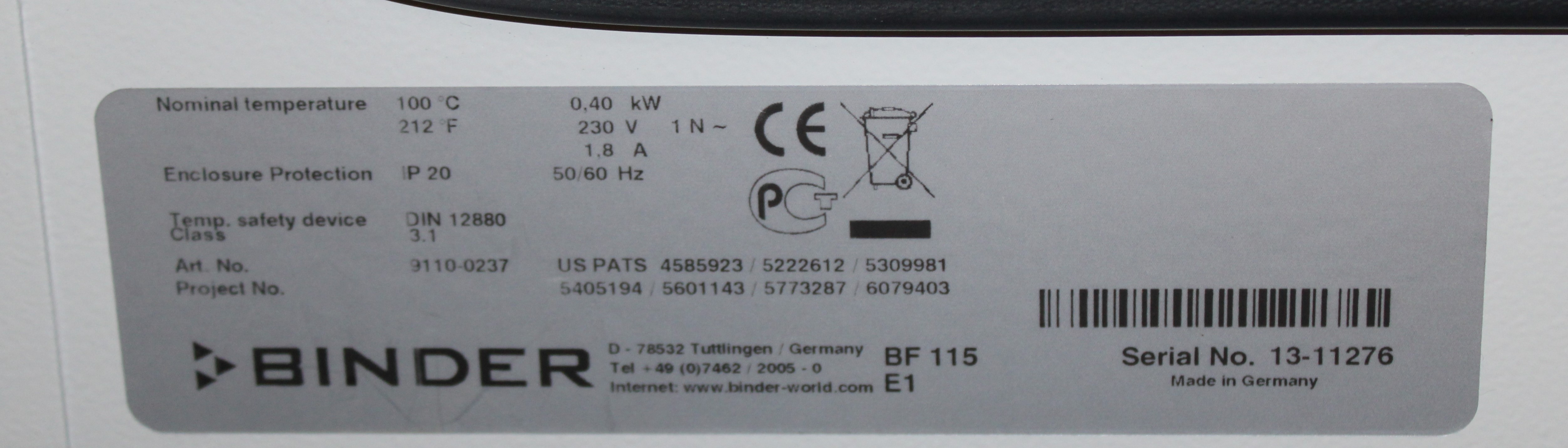 Binder Forced Convection Incubator with PID Controller 5-100C USA Stackable