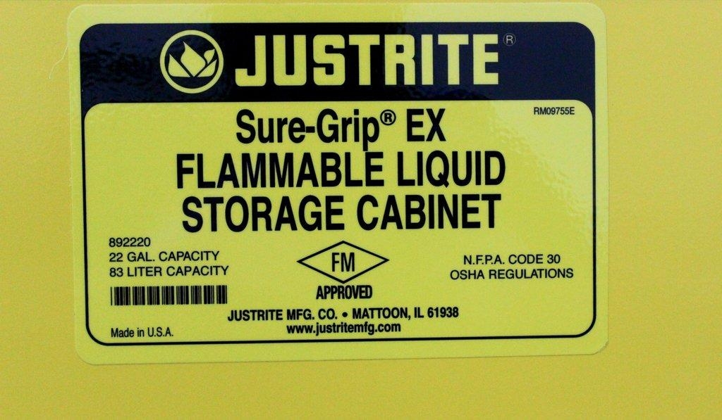 Justrite 22 Gallon Flammable Cabinet 1 Door Self Close NFPA Compliant
