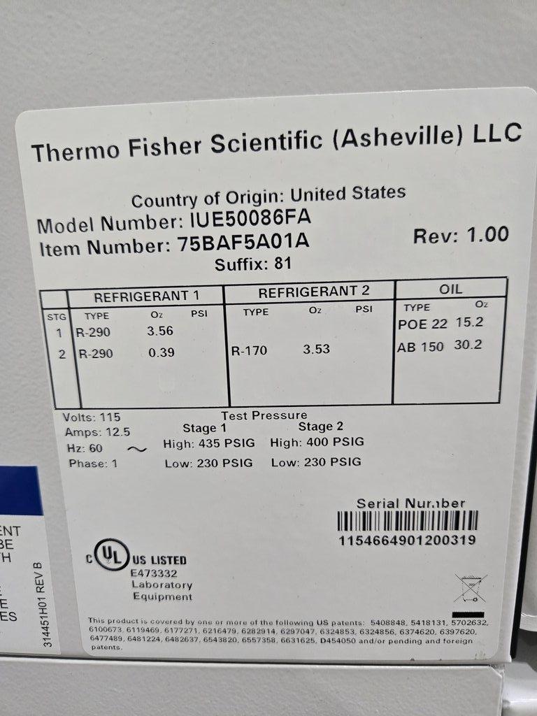 Fisher Isotemp IUE50086FA Ultra Low Temp Freezer -80C Operational Reliable