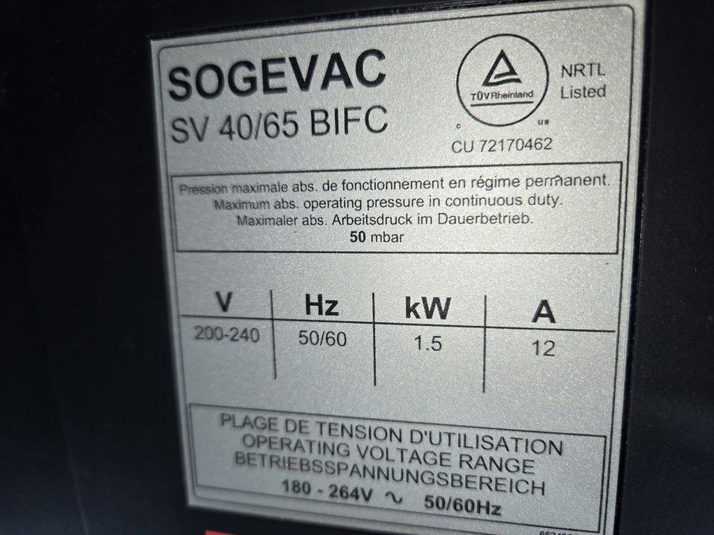 Leybold Sogevac SV65 BIFC Pump 200-240V 50/60Hz VG Condition
