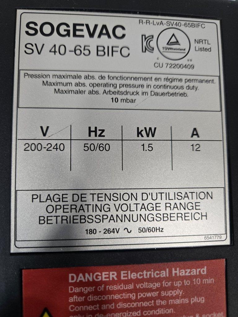Leybold Sogevac SV40-65 BI FC Vacuum Pump Single-Stage Oil-Sealed 2023