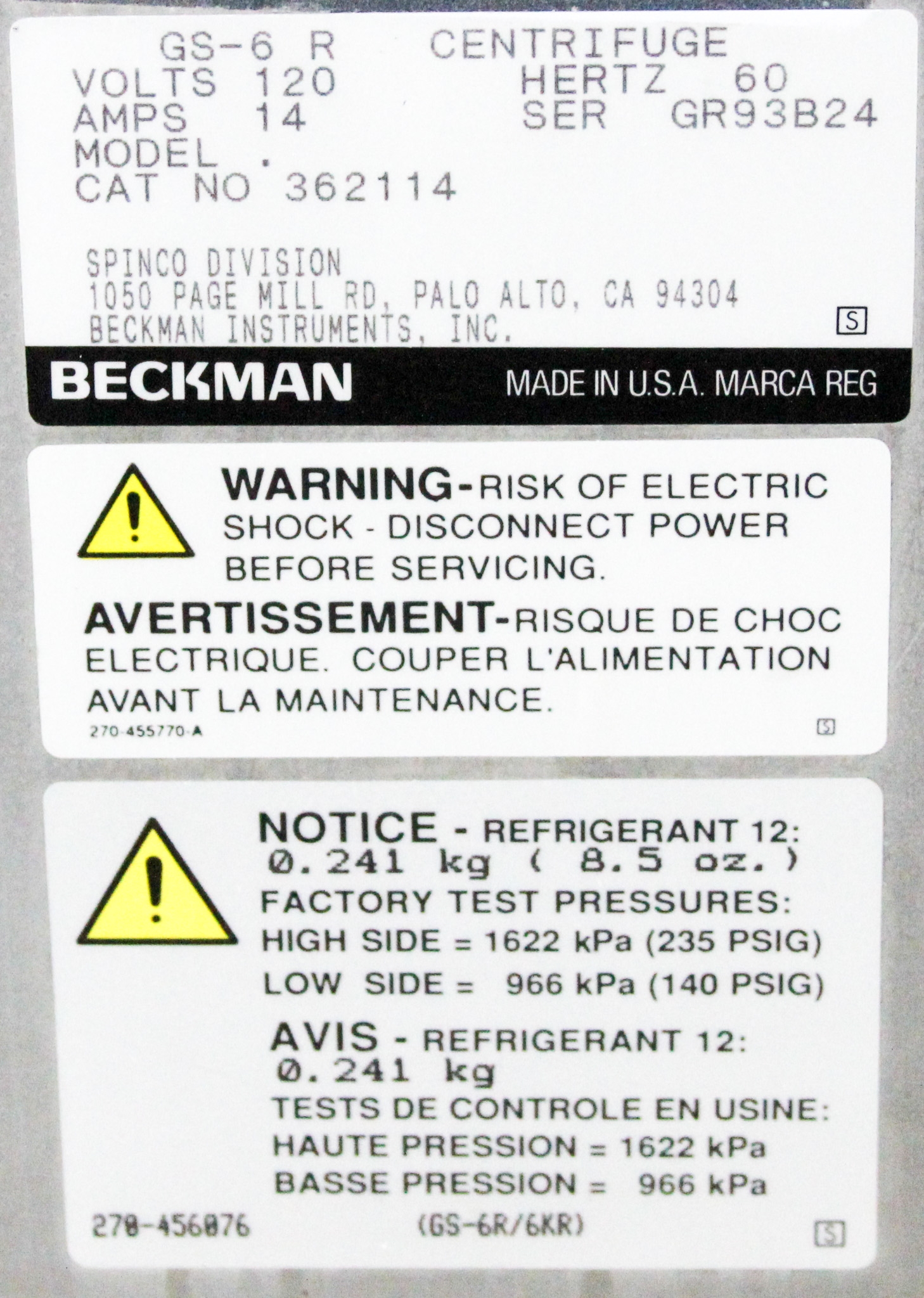 Beckman GS-6R Benchtop Centrifuge -10C Refrigerated 5642g 3L Capacity