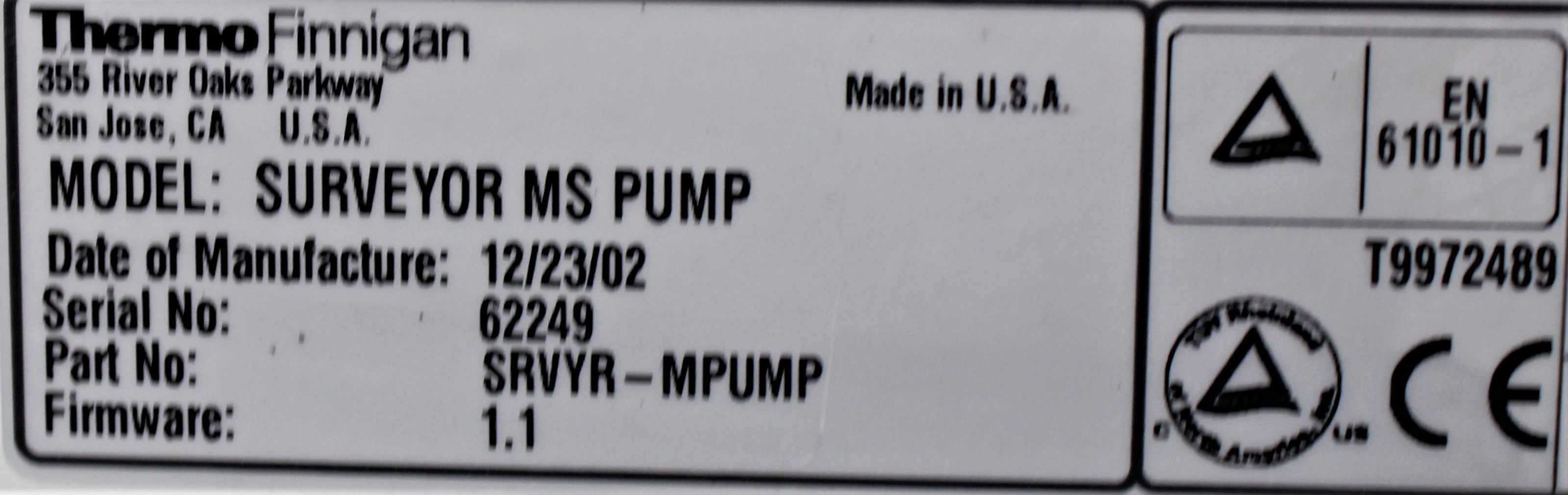 Thermo Surveyor MS Pump Mixing Pump for Low Flow HPLC Systems with 120V 60Hz