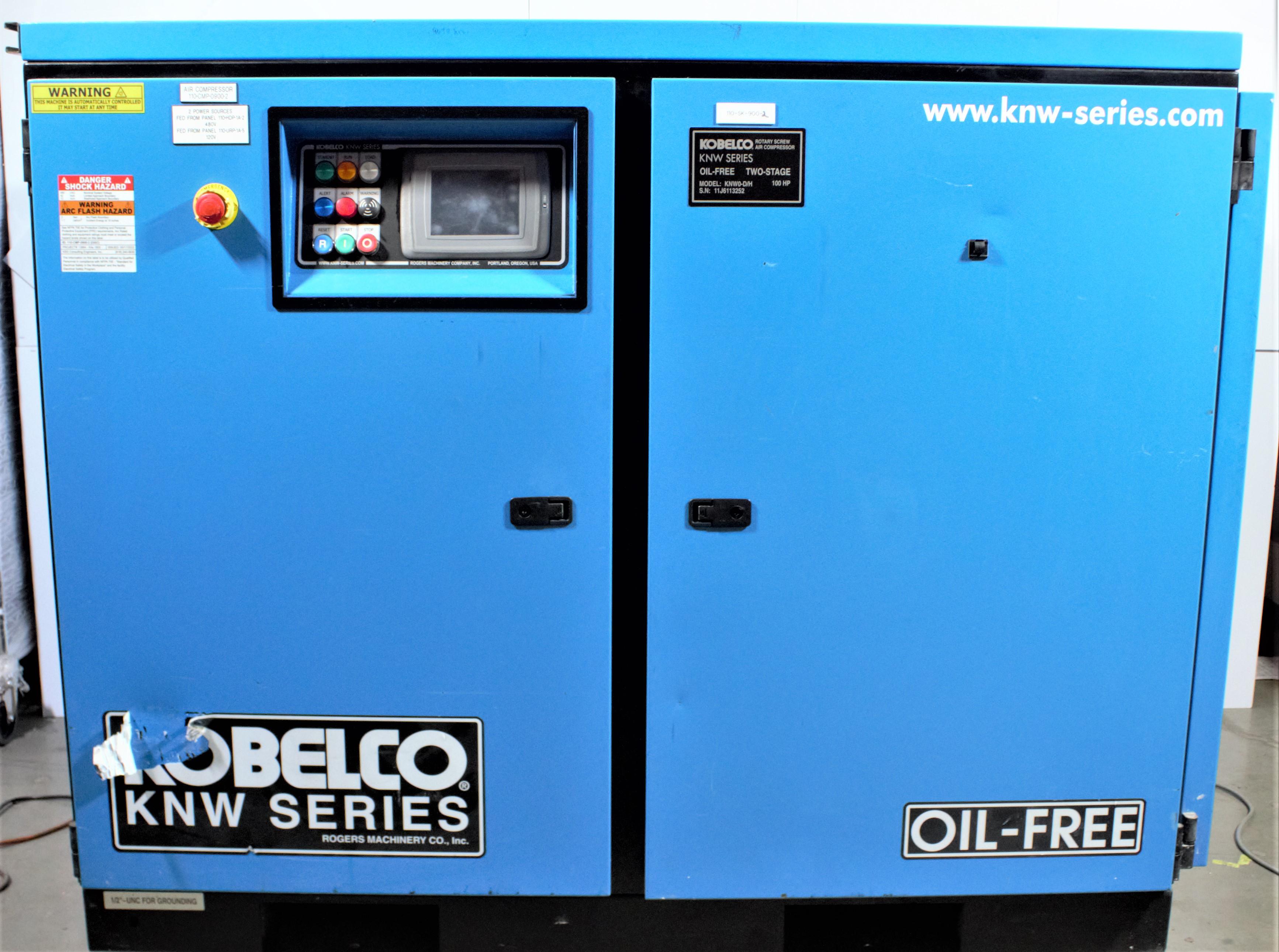 Kobelco KNW Air Compressor Oil-Free Screw 100HP Biotech 480V 60Hz Good