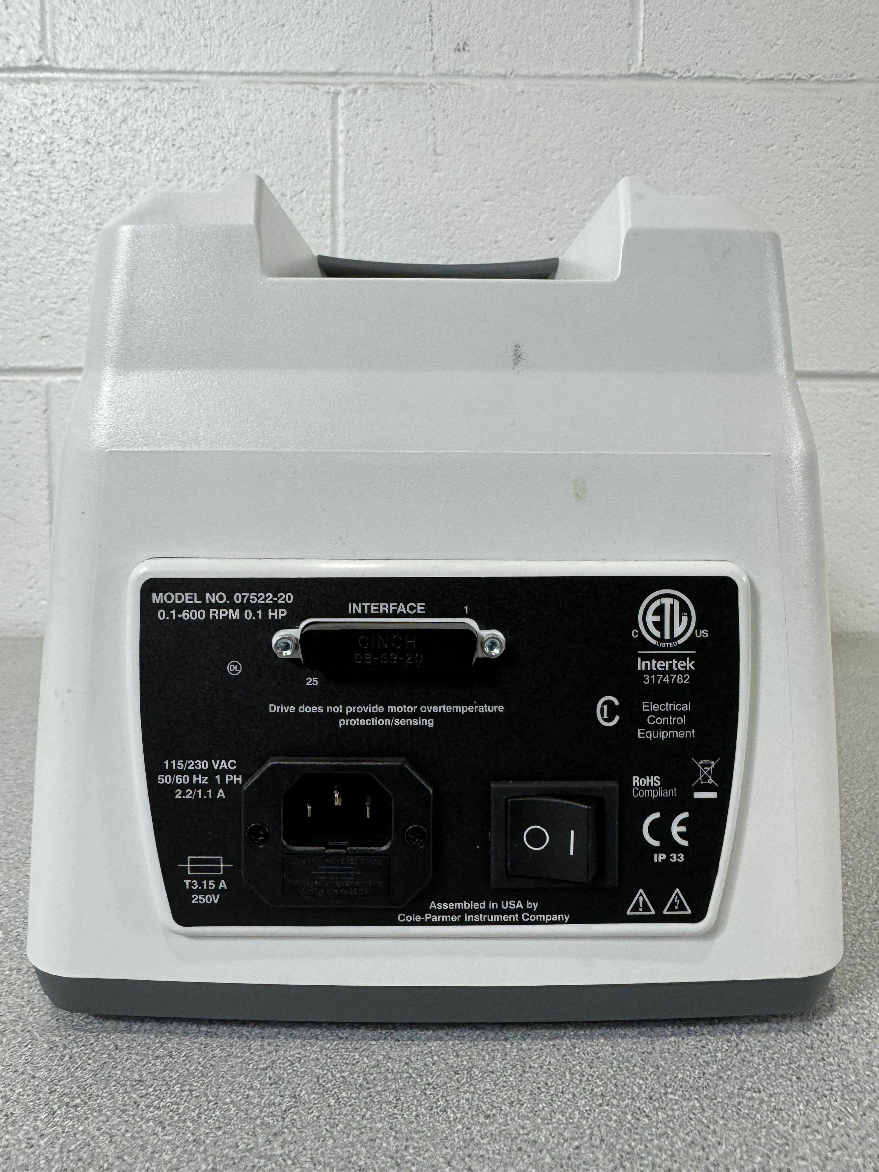 MasterFlex 07522-20 Peristaltic Pump L/S Standard Digital 0.1-600 RPM 3400 ml/min