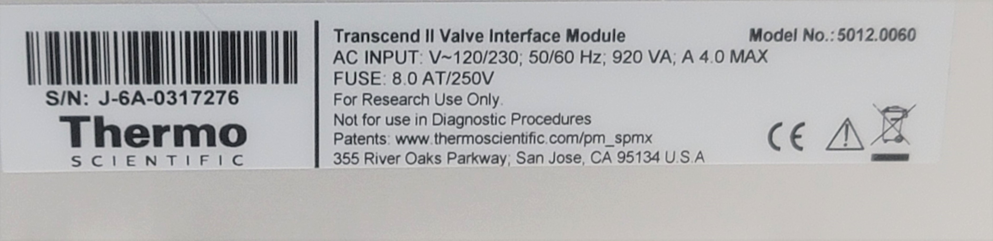 Thermo Transcend II Valve Interface Module model 5012.0060