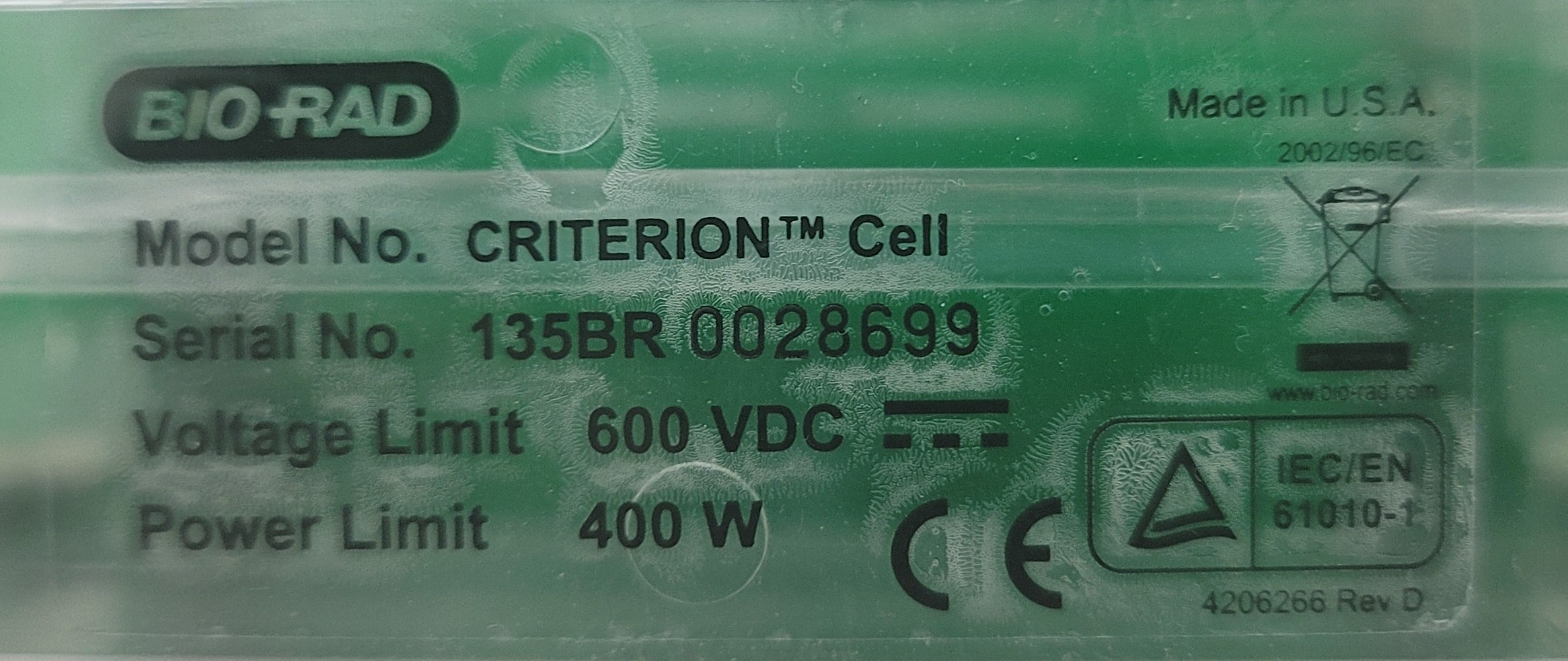 Bio Rad Criterion Cell Electrophoresis Wide Gel 26 Sample Capacity 200V USA