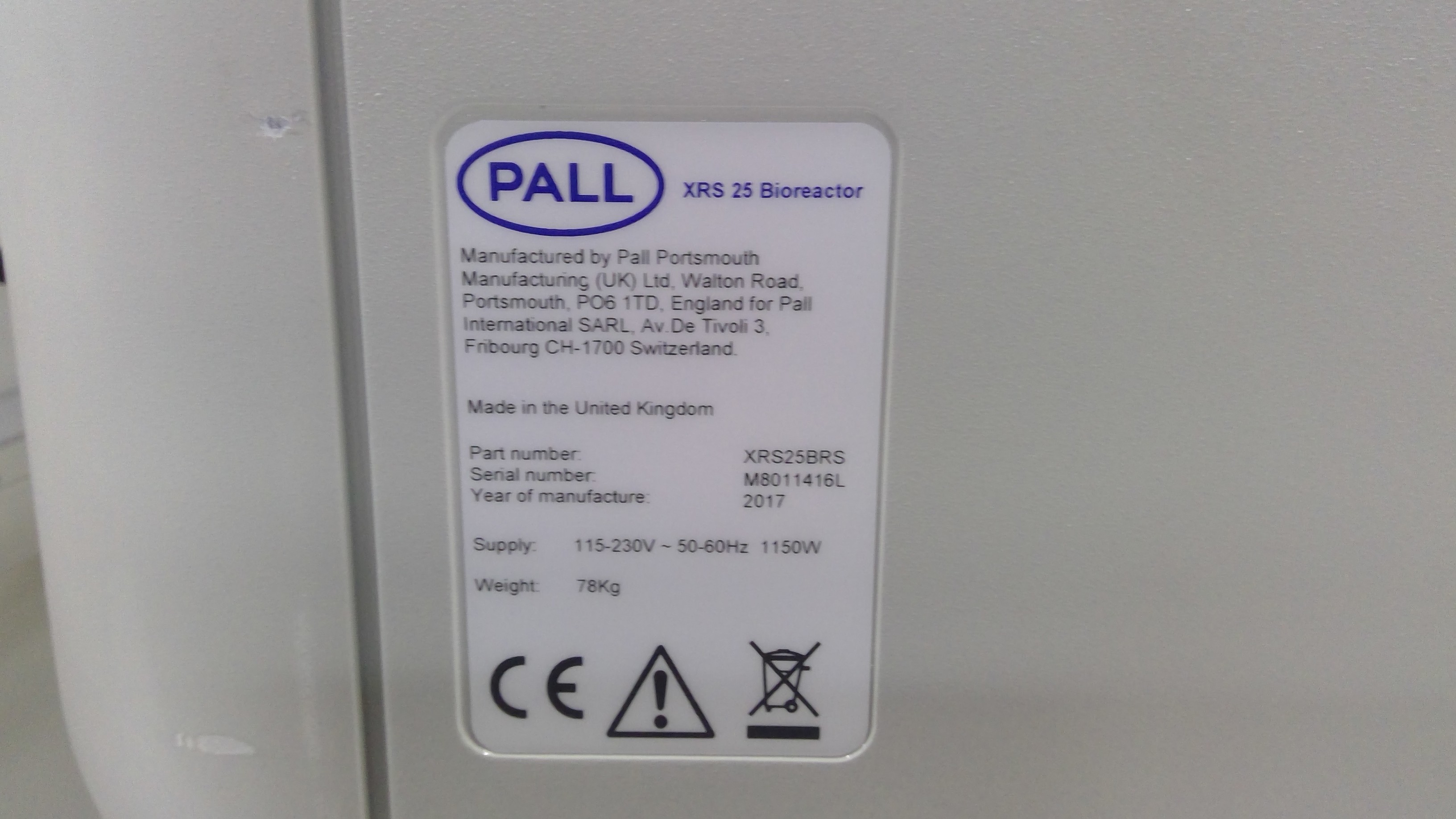 Pall XRS25BRS Bioreactor Dual Axis Agitation Control Cell Cultivation System