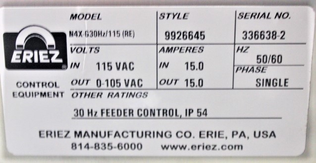 ERIEZ HD66B Vibratory Feeder 14000lb/hr Feed Rate Electromagnetic US Made