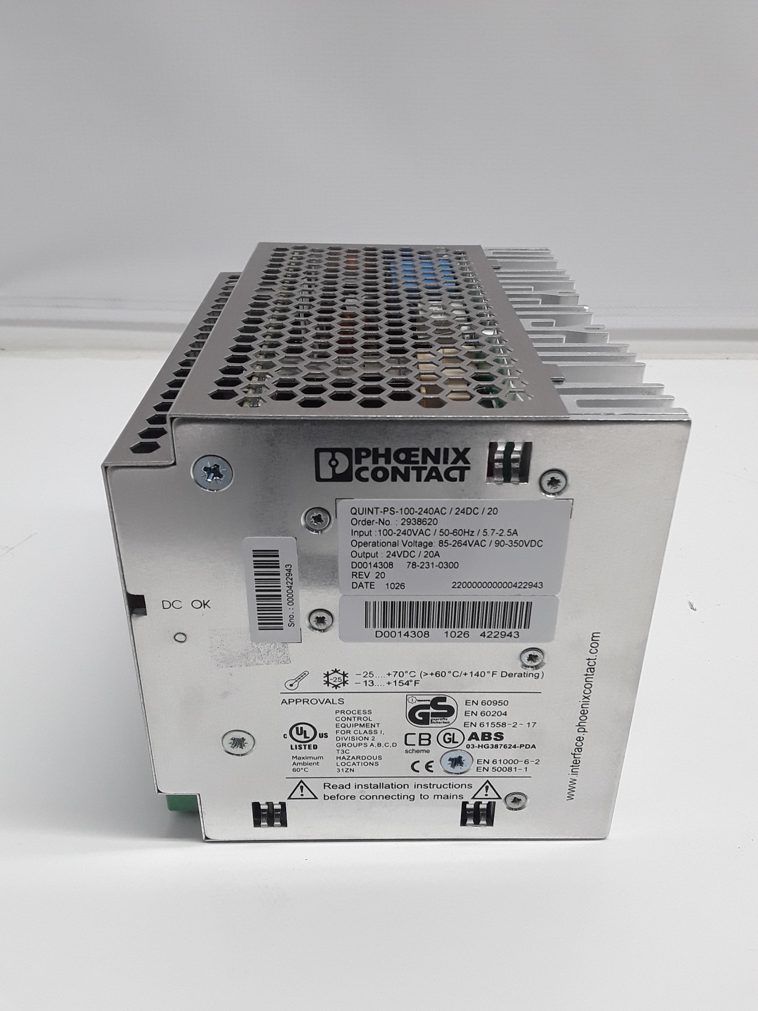Phoenix Contact Quint-PS-100-240 Industrial Power Supply 480W 120V/220V Used