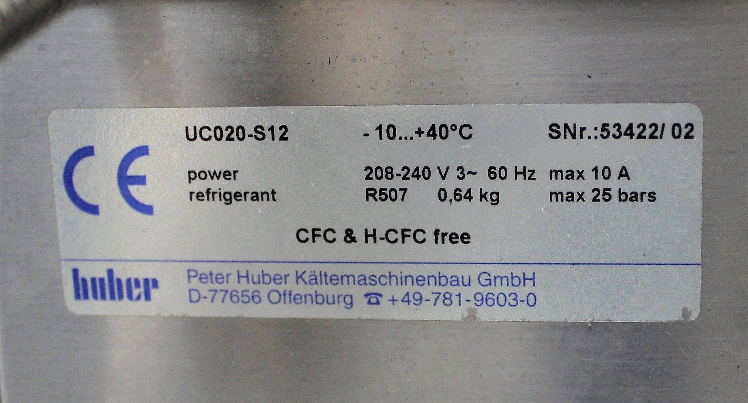 Huber UC020-S12 Chiller Polystat CC1 Range -10 to +40C Microprocessor Efficiency