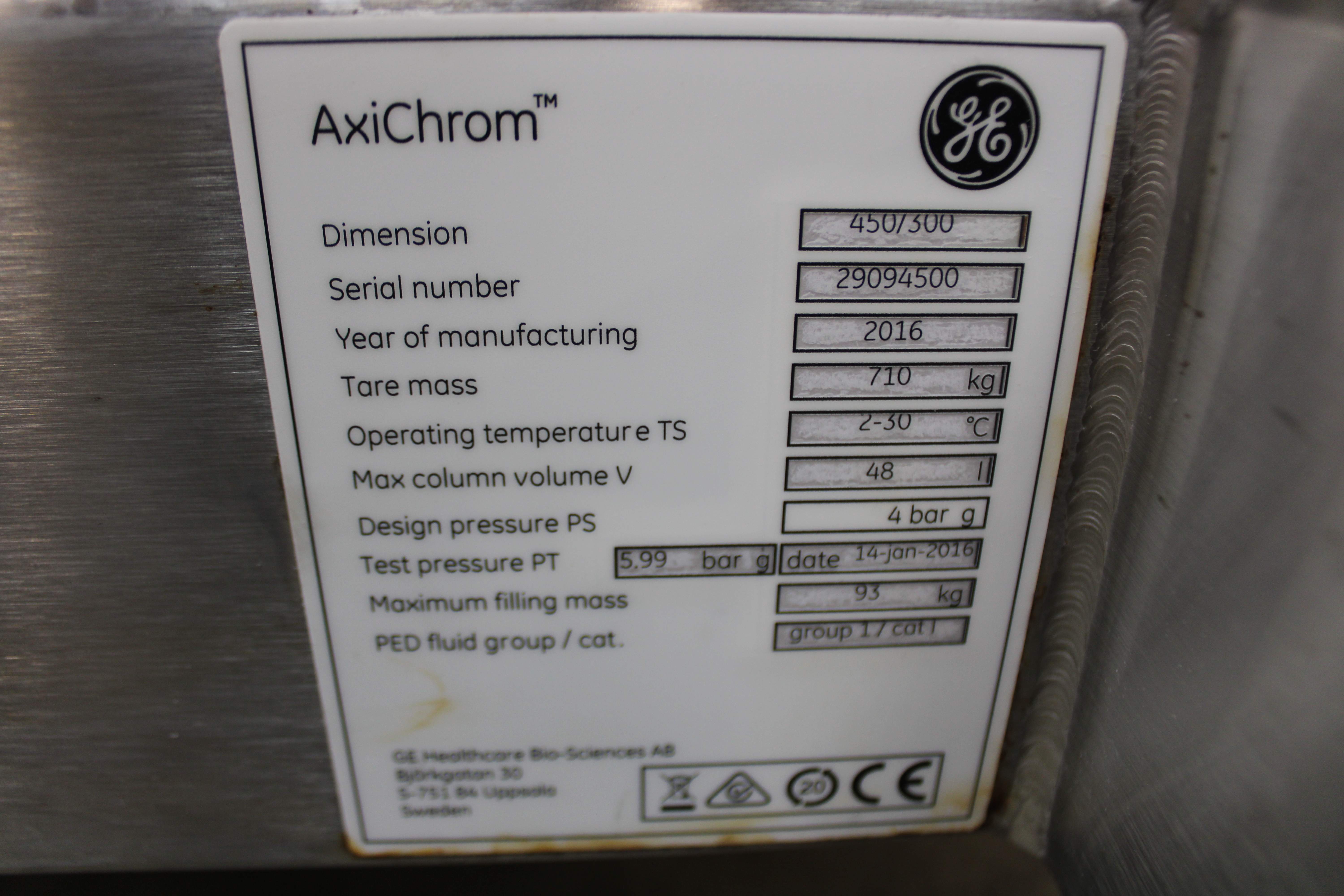 GE AxiChrom 450/300 Chromatography Column w/ KINETIX Rotary Motor Used