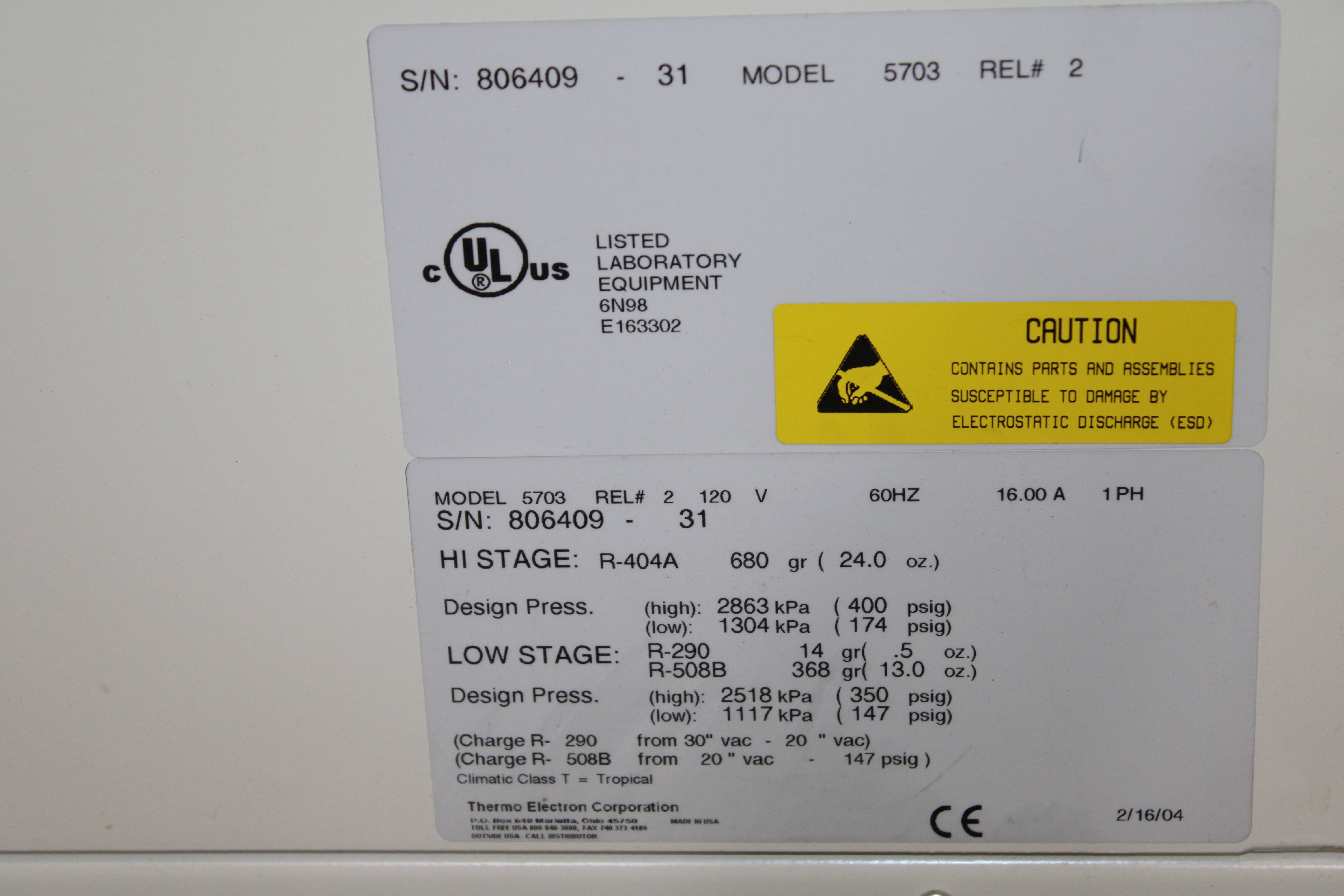 Thermo Electron VWR 5703 Ultra Low Freezer -86C to -50C Cold Storage