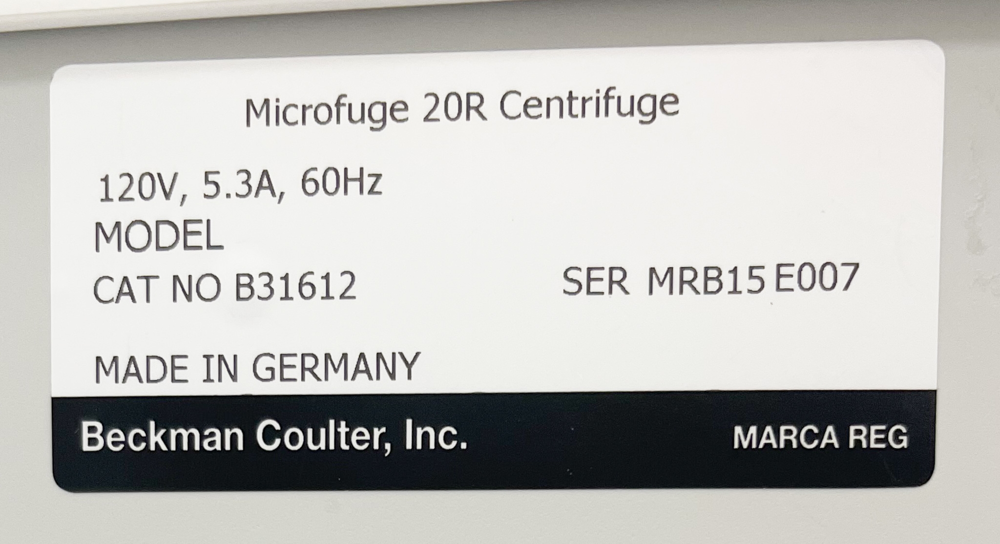 Beckman Coulter Microfuge 20R Microcentrifuge -10C to +40C 48000 mL RPM