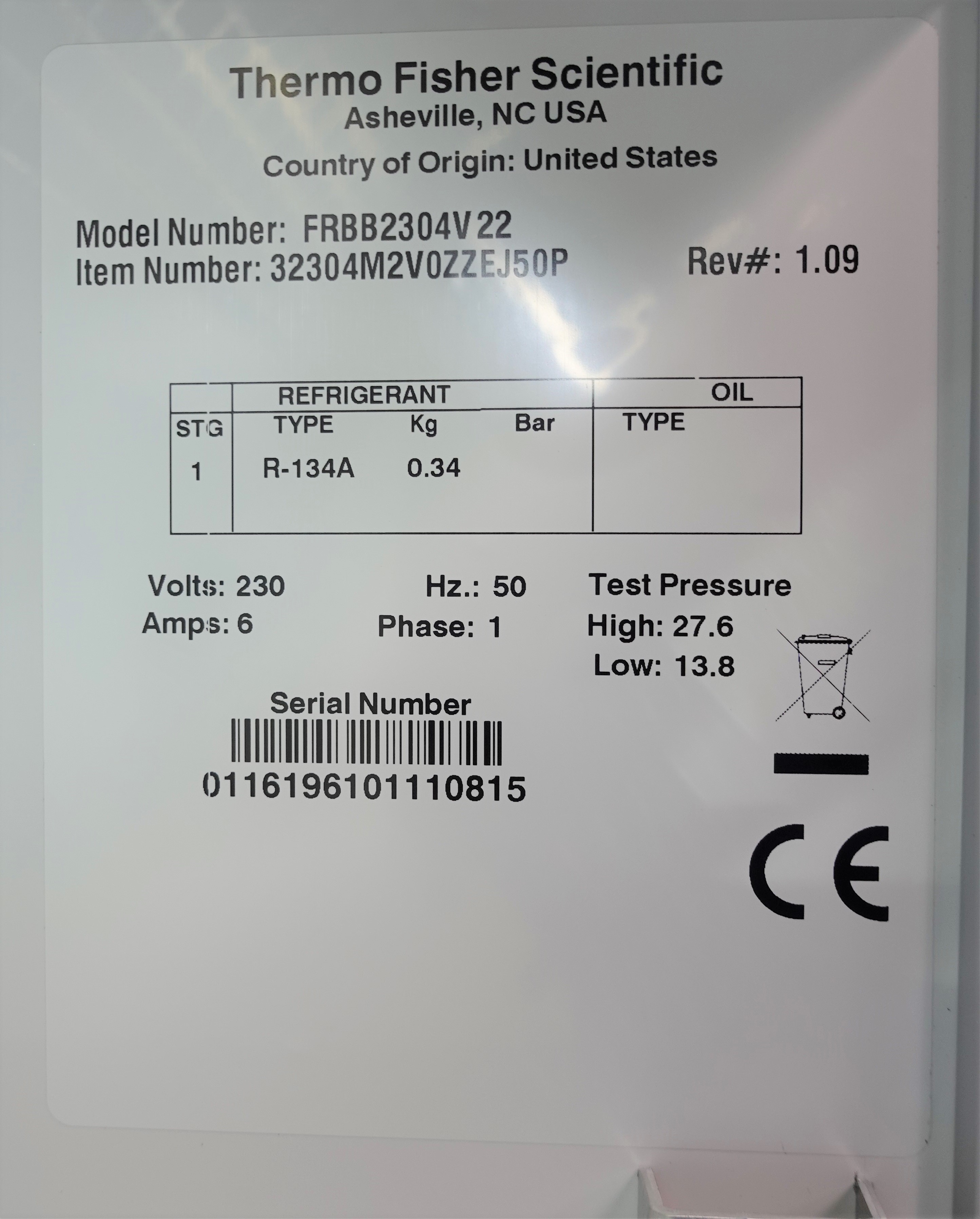 Thermo FRBB2304V22 Blood Bank Refrigerator 23.3 CU. FT 230V 385 Bag Cap