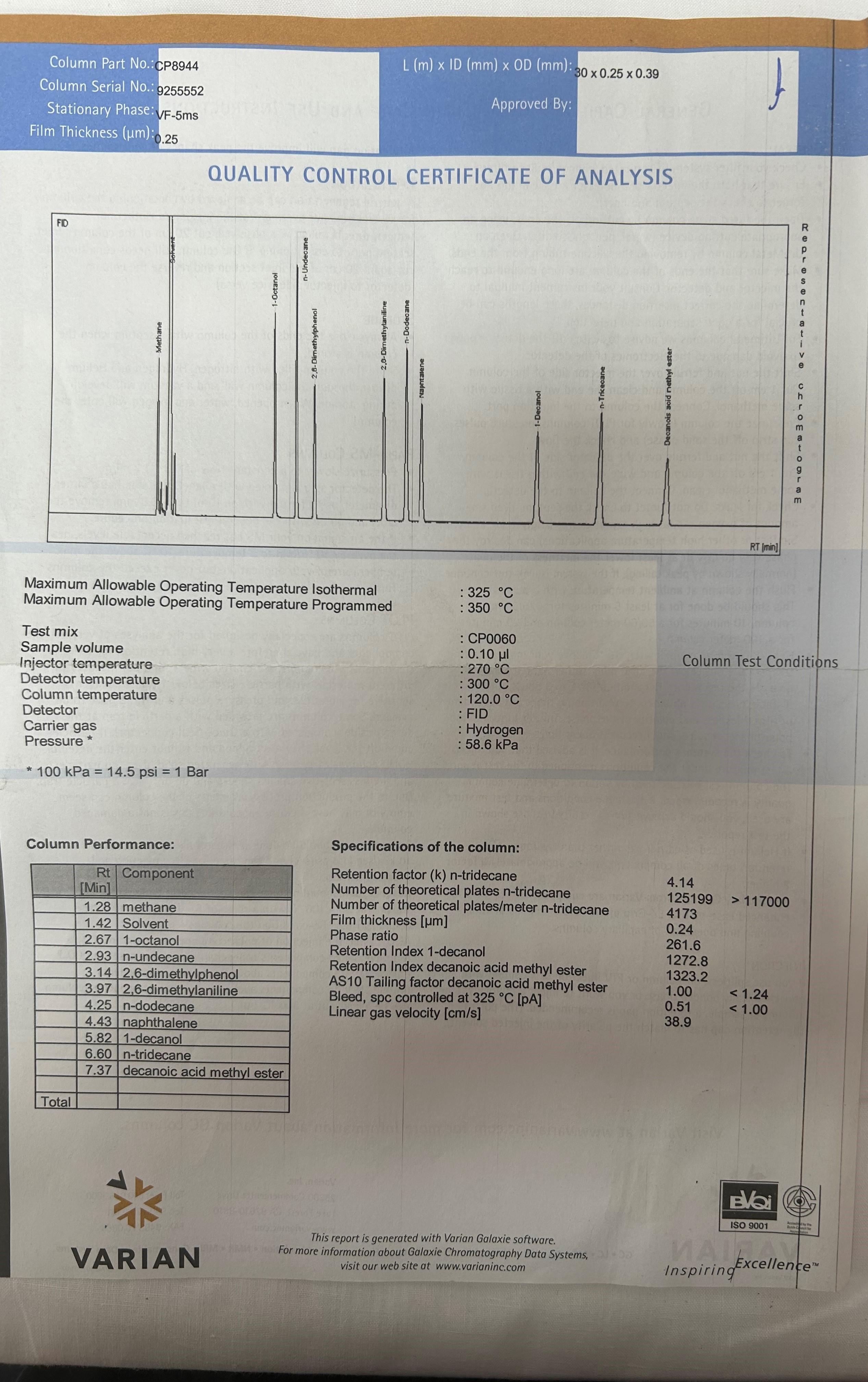 Varian CP8944 Factor Four Capillary Column Analytical Accessory Used