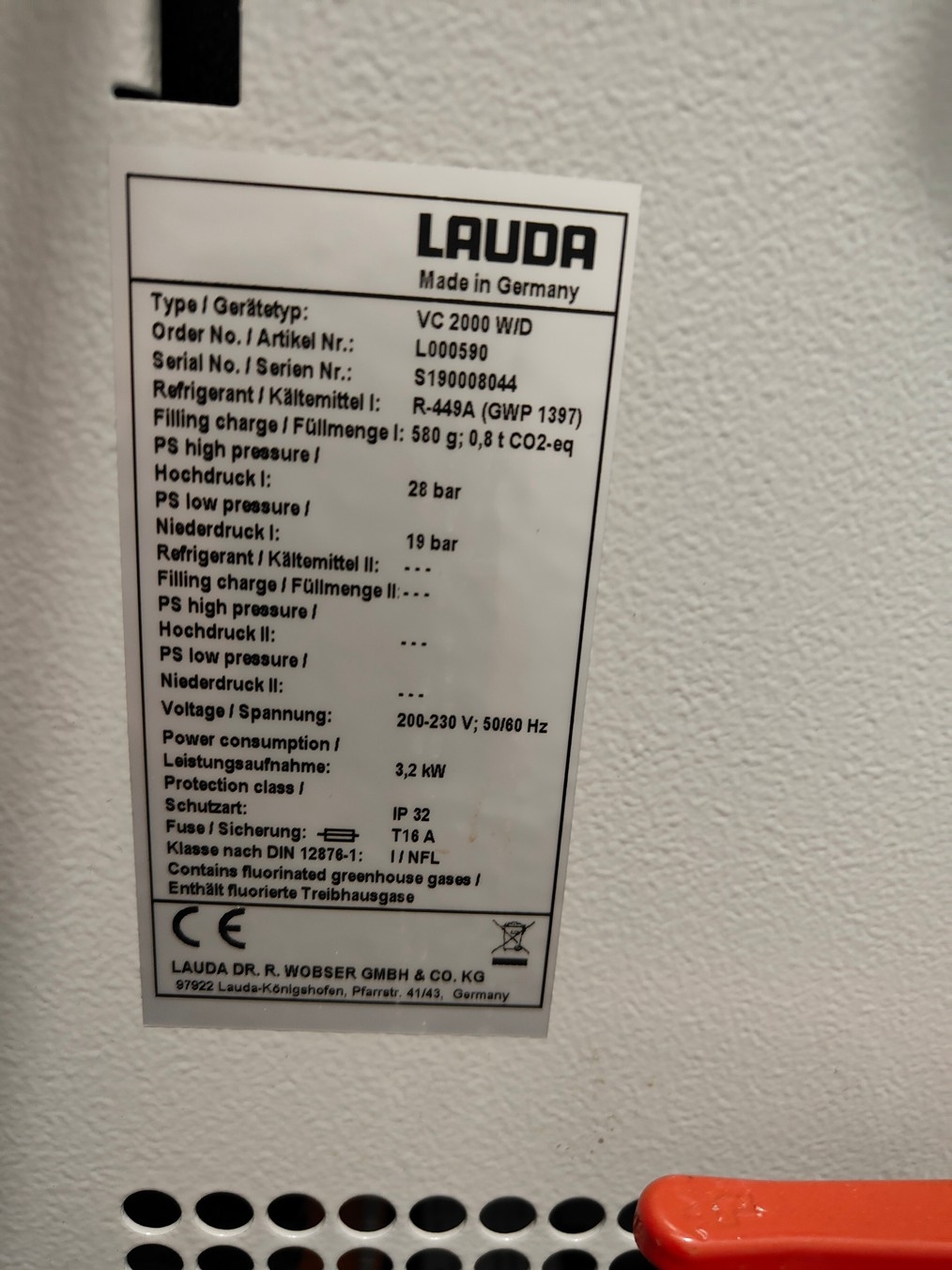 Lauda VC2000 Circulator Chiller Temp Control -20 to +40C 15L 220V 60Hz