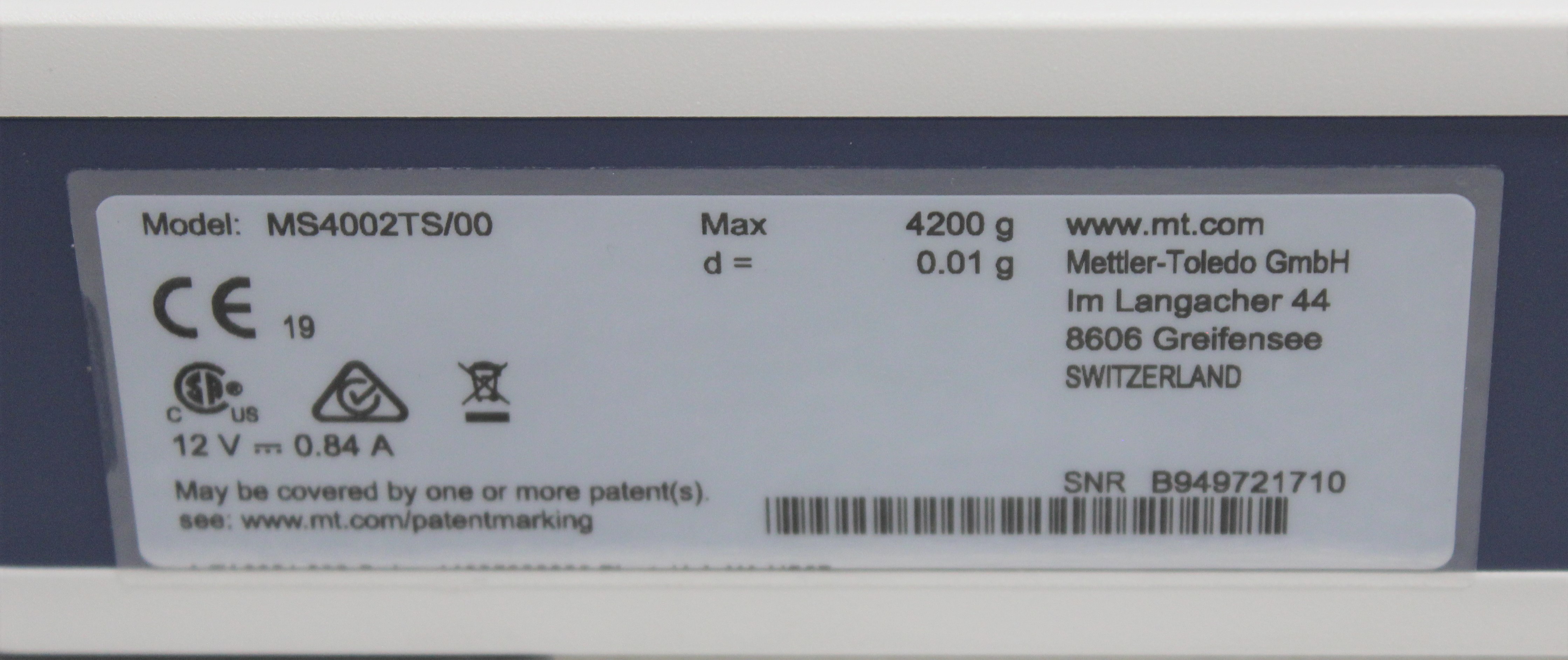 Mettler Toledo MS4002TS Balance 4.2kg Precision Readability 0.01g Turnkey