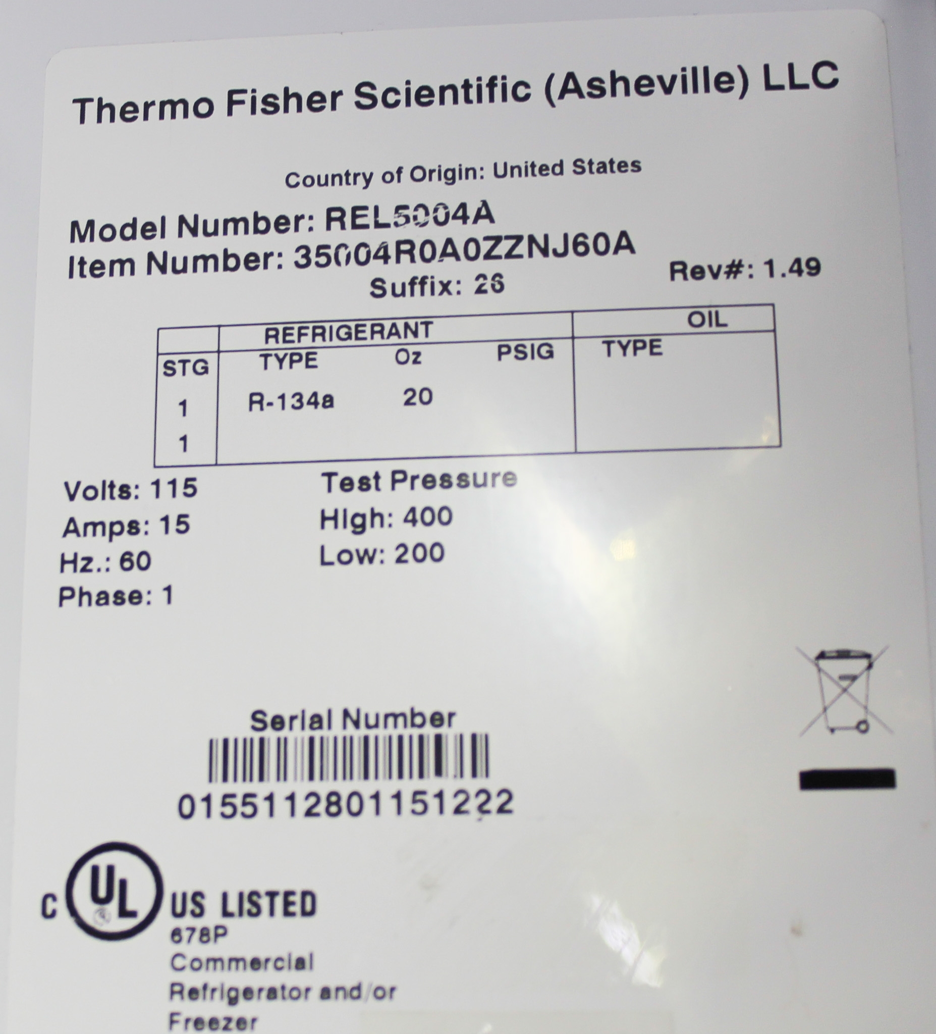 Thermo Revco REL5004A Lab Refrigerator 51.1 CF Dual Solid Door 1-8C Storage