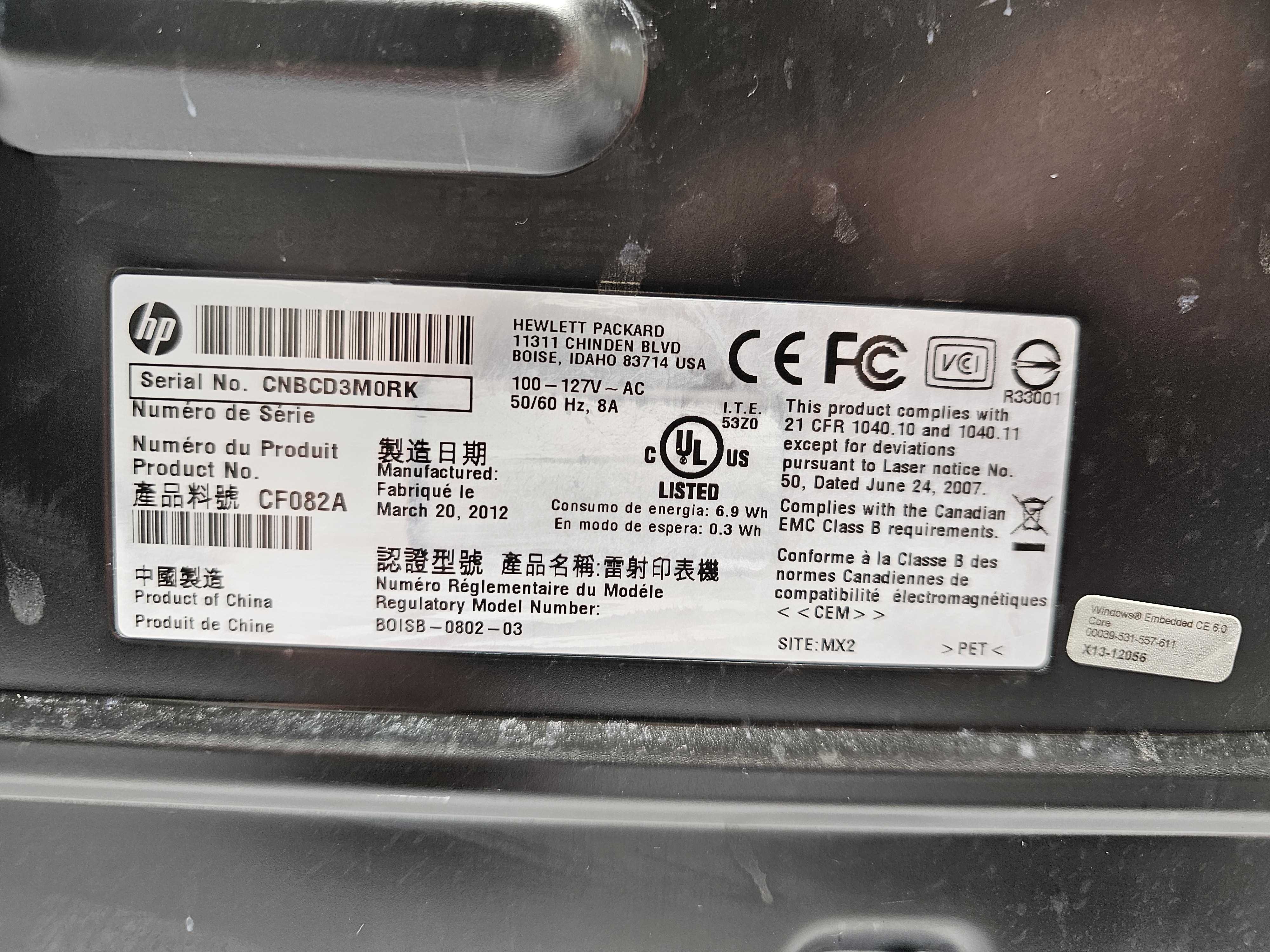 HP CF082A Laser Printer FCC Class A Device 120V 60Hz