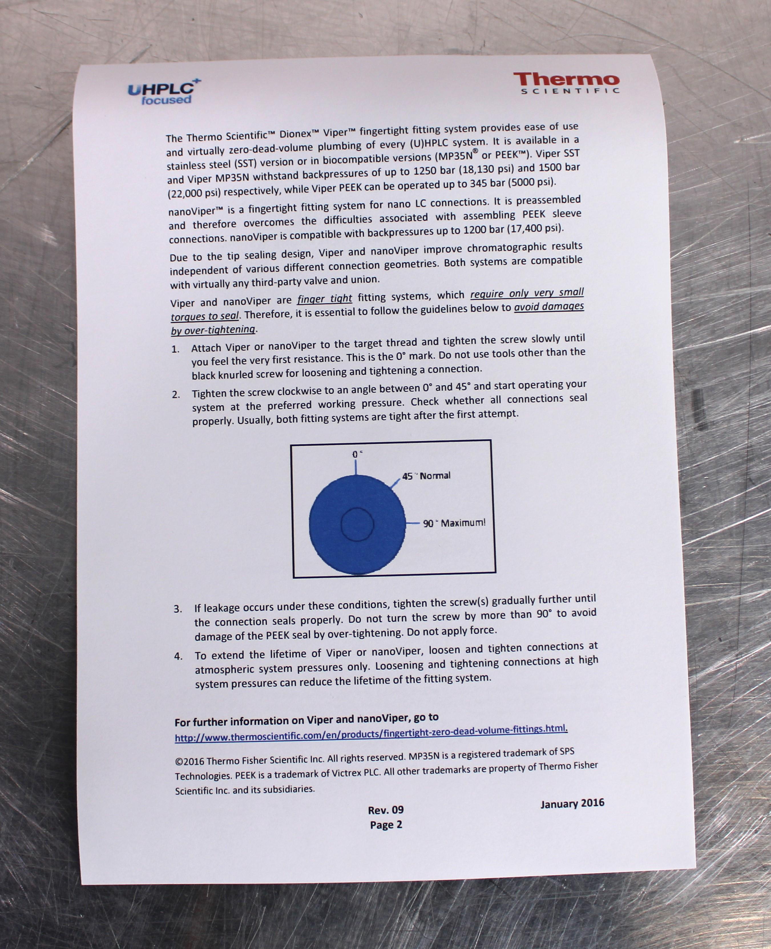 Thermo Dionex UltiMate 3000 HPLC System Adaptor Fingertight Viper