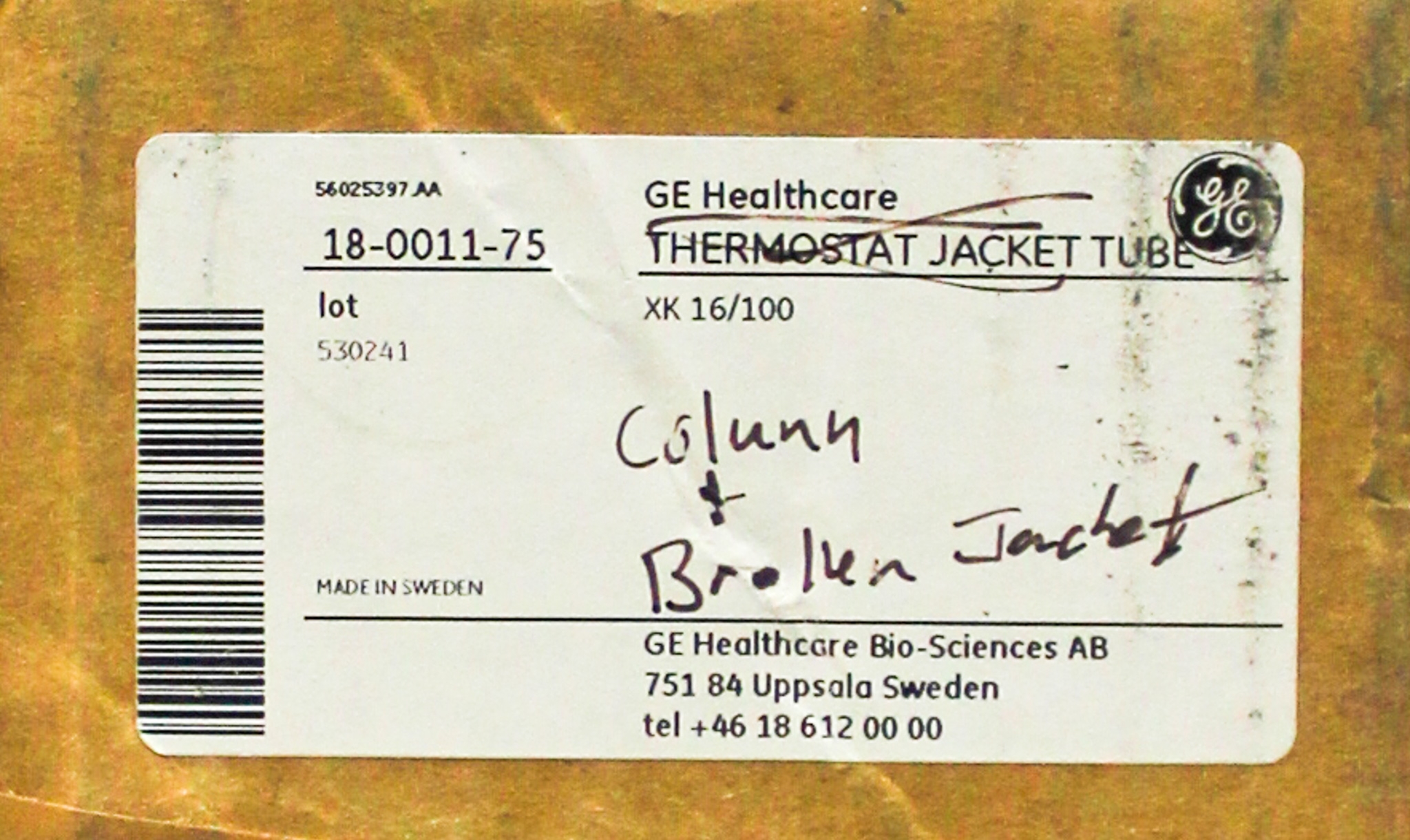 GE Healthcare XK 16/100 Glass Tube Thermostat Column Refurbished Turnkey