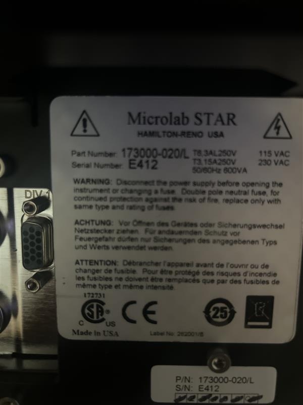 Hamilton Microlab Star Automated Liquid Handler 120V 60Hz 672lb Efficient