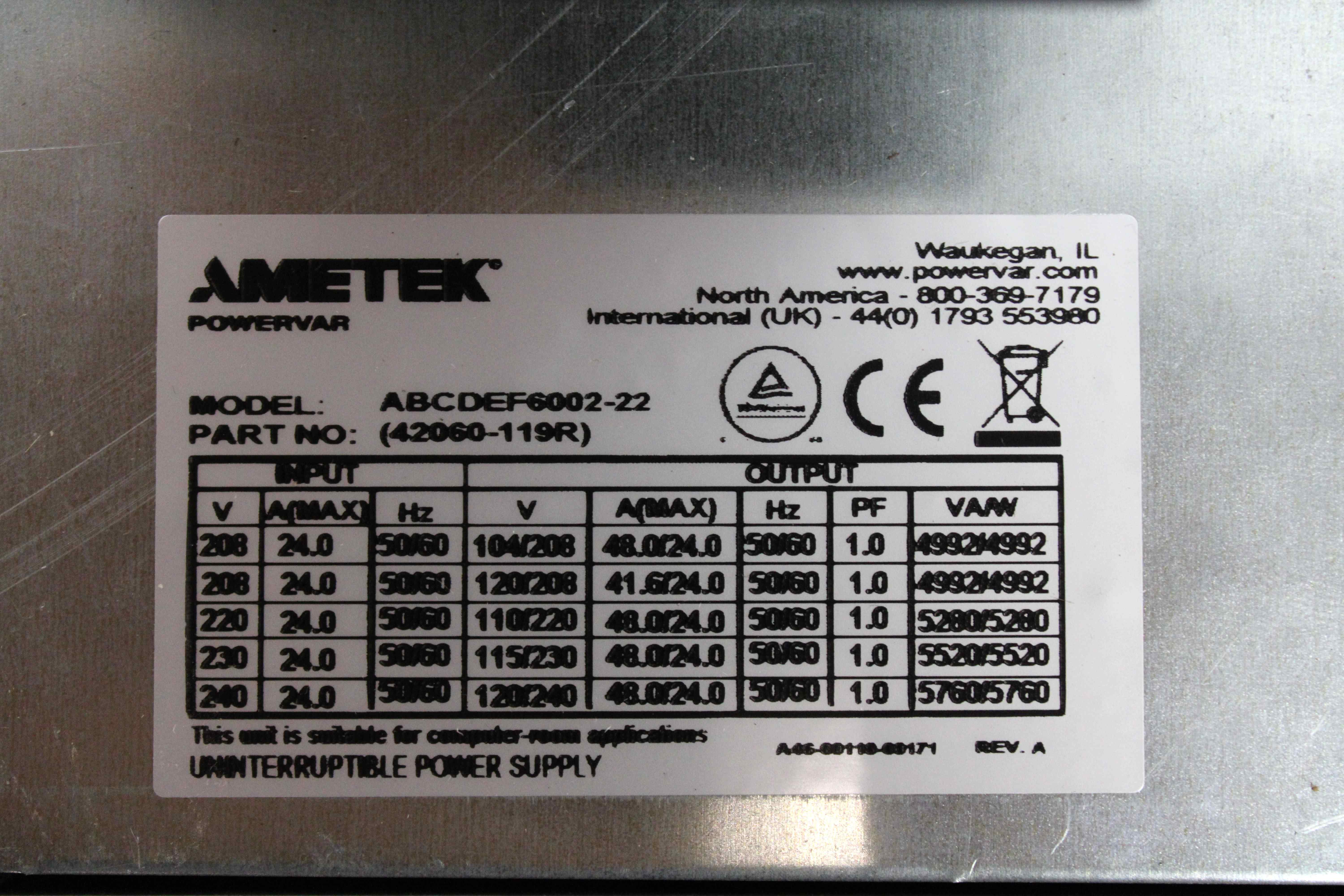 Powervar Security Plus II UPS 6kVA 240V Advanced Power Protection Used