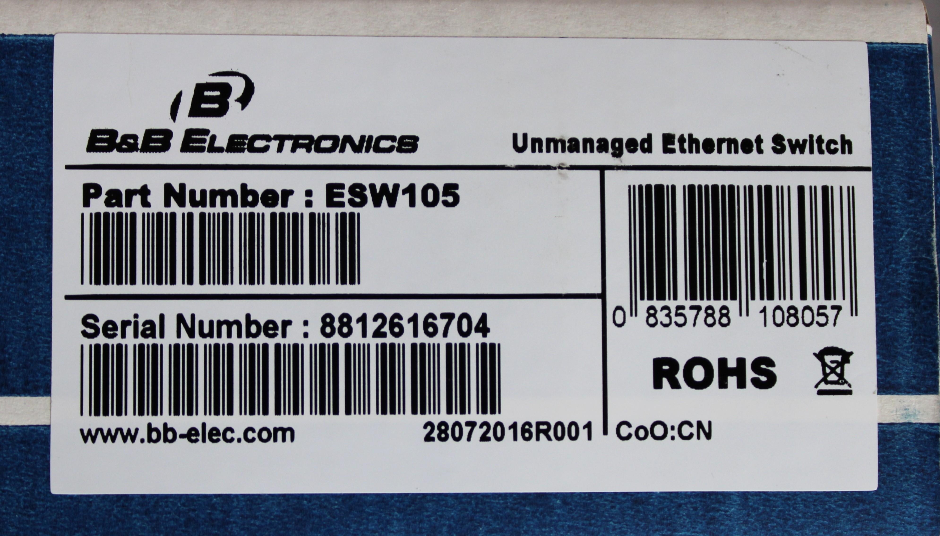 Thermo Elinx ESW105 Ethernet Switch 5 Port -10 to 60C Industrial Networking