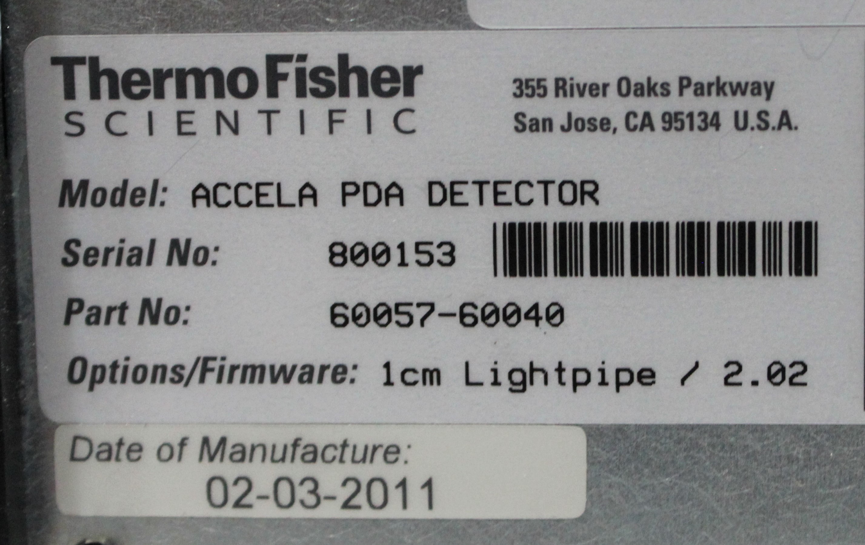 Thermo Accela PDA Detector 190-800nm 20-Bit Digital Conversion Used