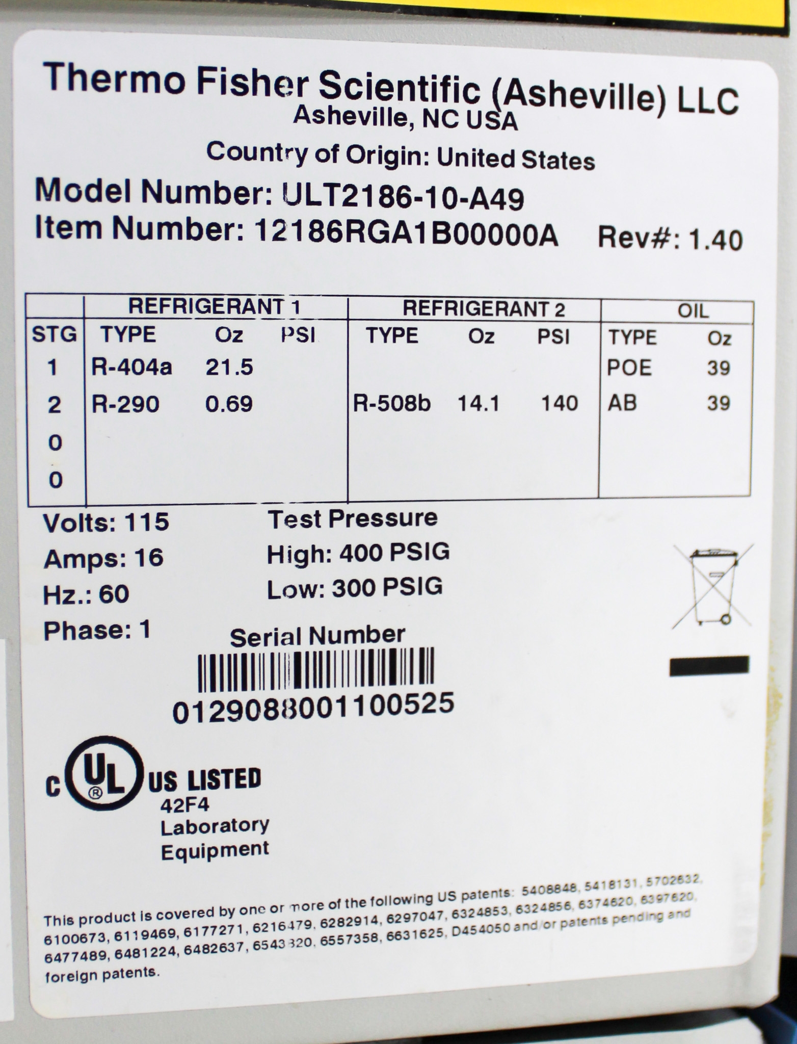 Thermo ULT2186-10 Ultra Low Freezer -80C 578L w/ CO2 Backup Used