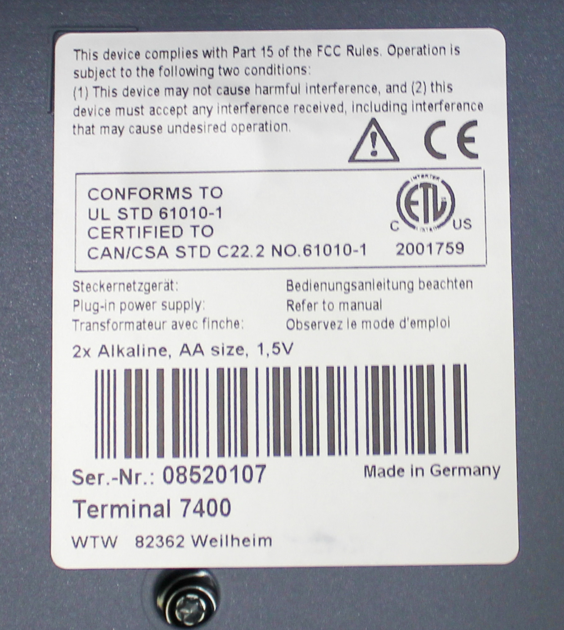 WTW 7400 Conductivity Meter High-Performance Lab Data Logging